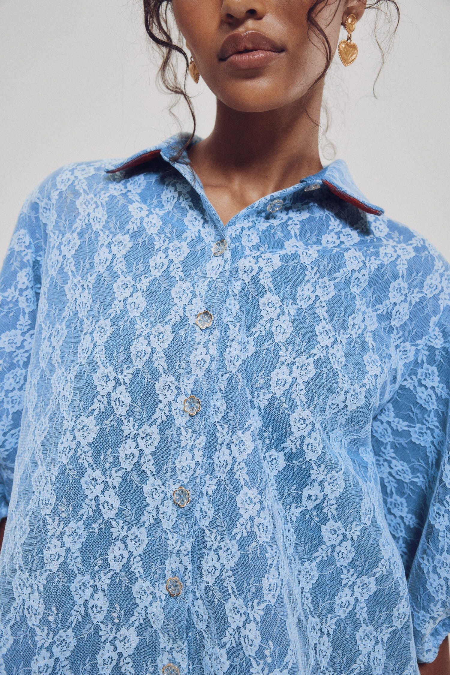 Denim Lace Puff Sleeve Blouse
