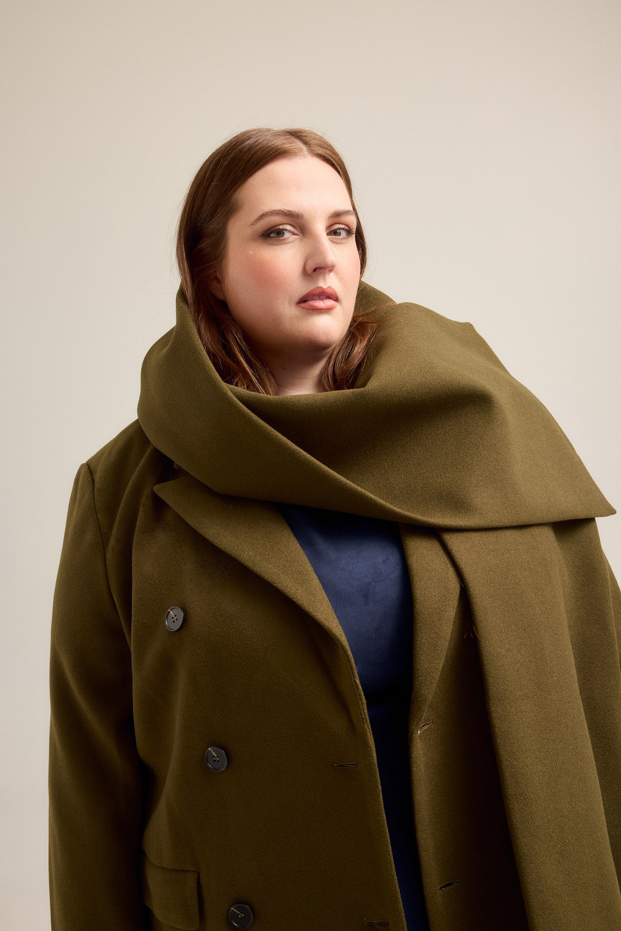 Olive PeaCoat with Detachable Scarf
