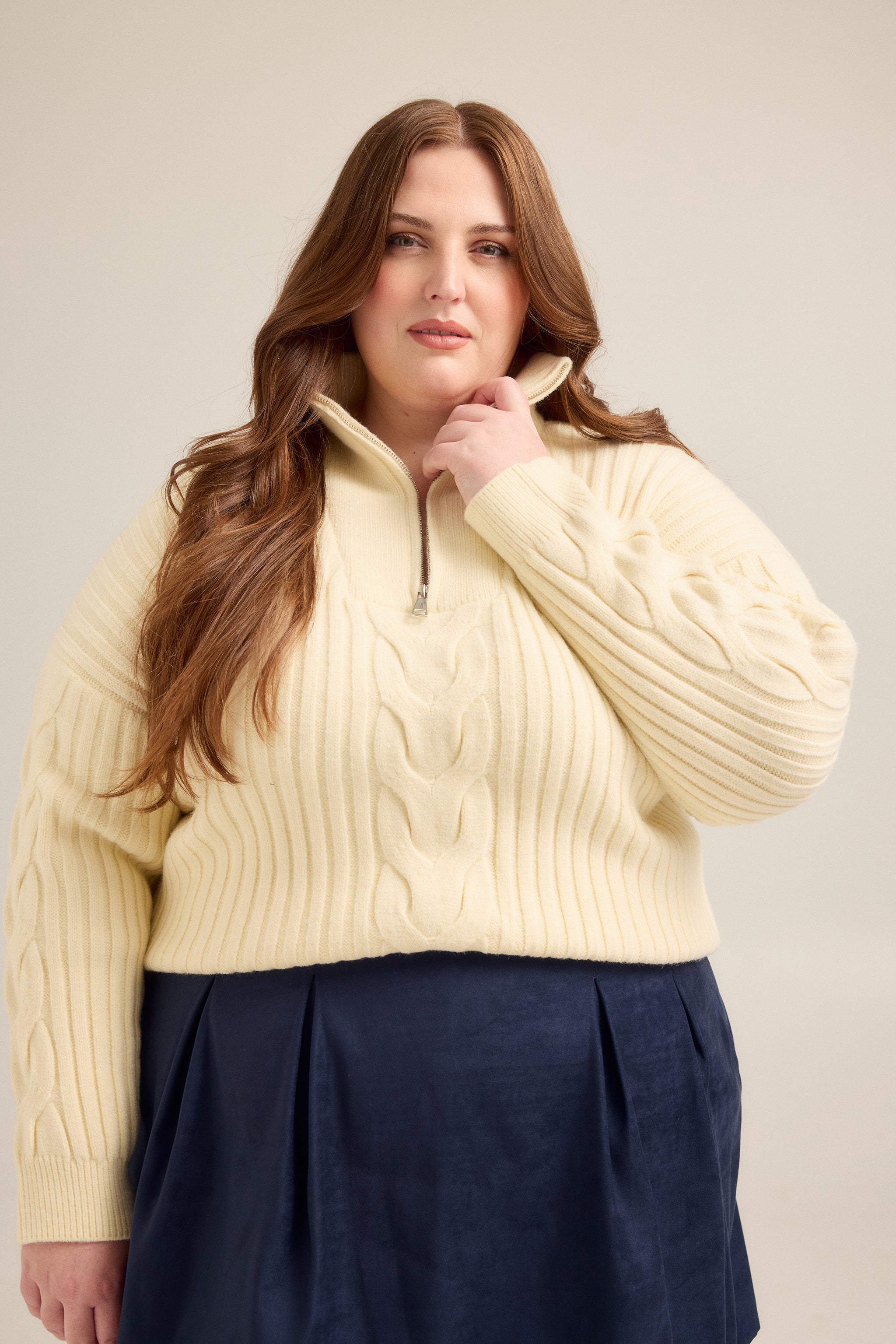 Half Zip Cable Knit Sweater