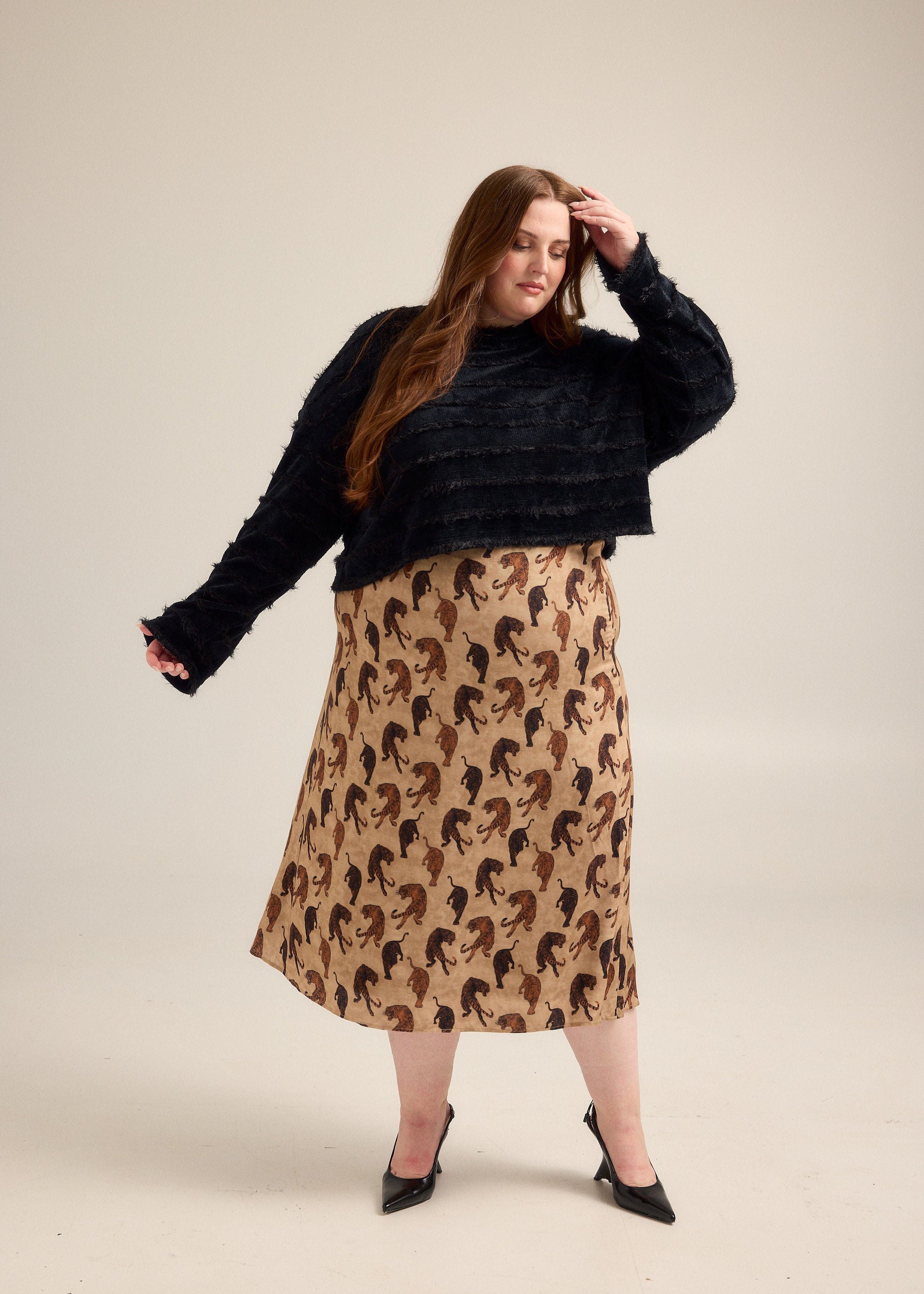Tiger Print Midi Skirt