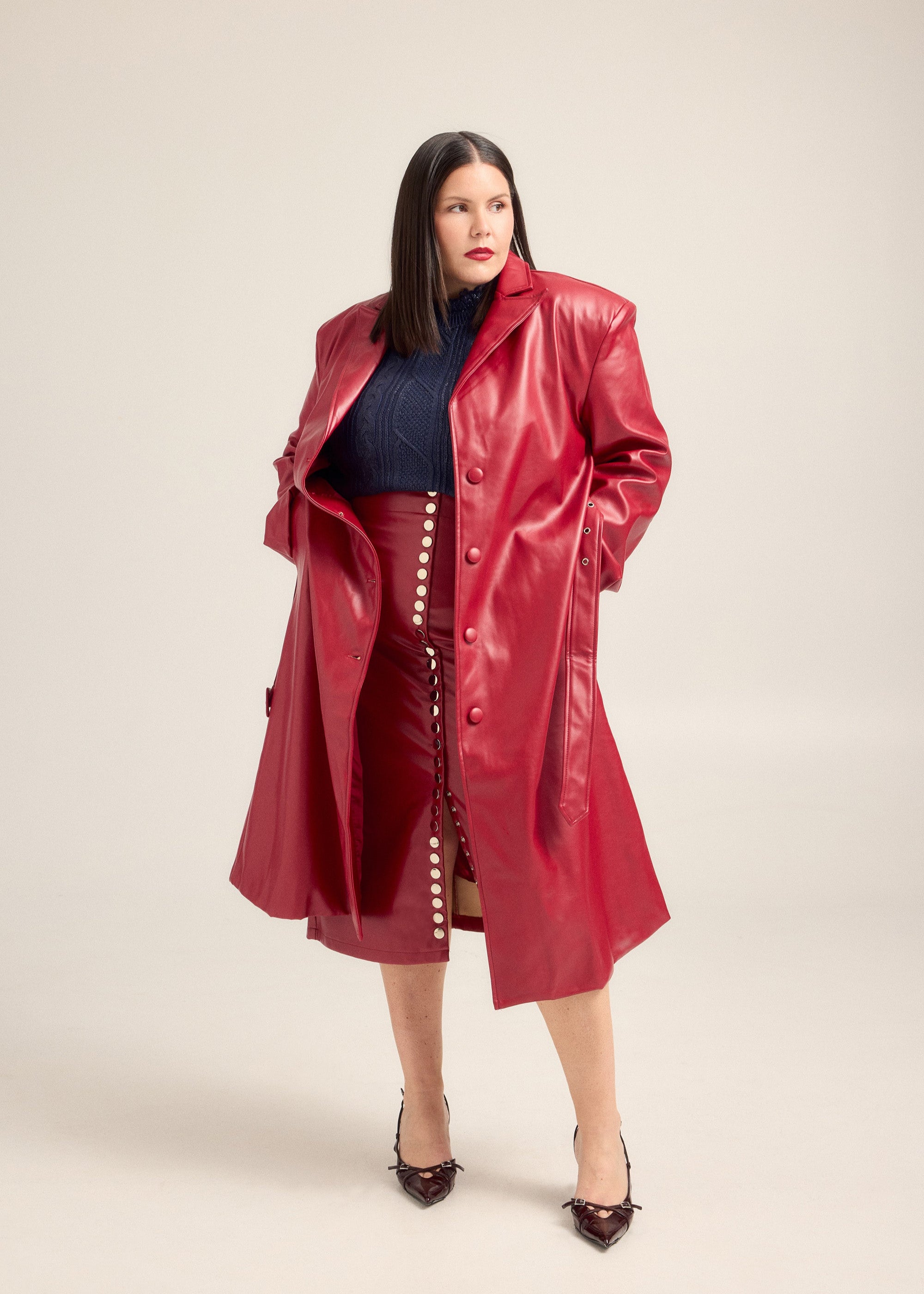 Exaggerated Shoulder 'Leather' Trench