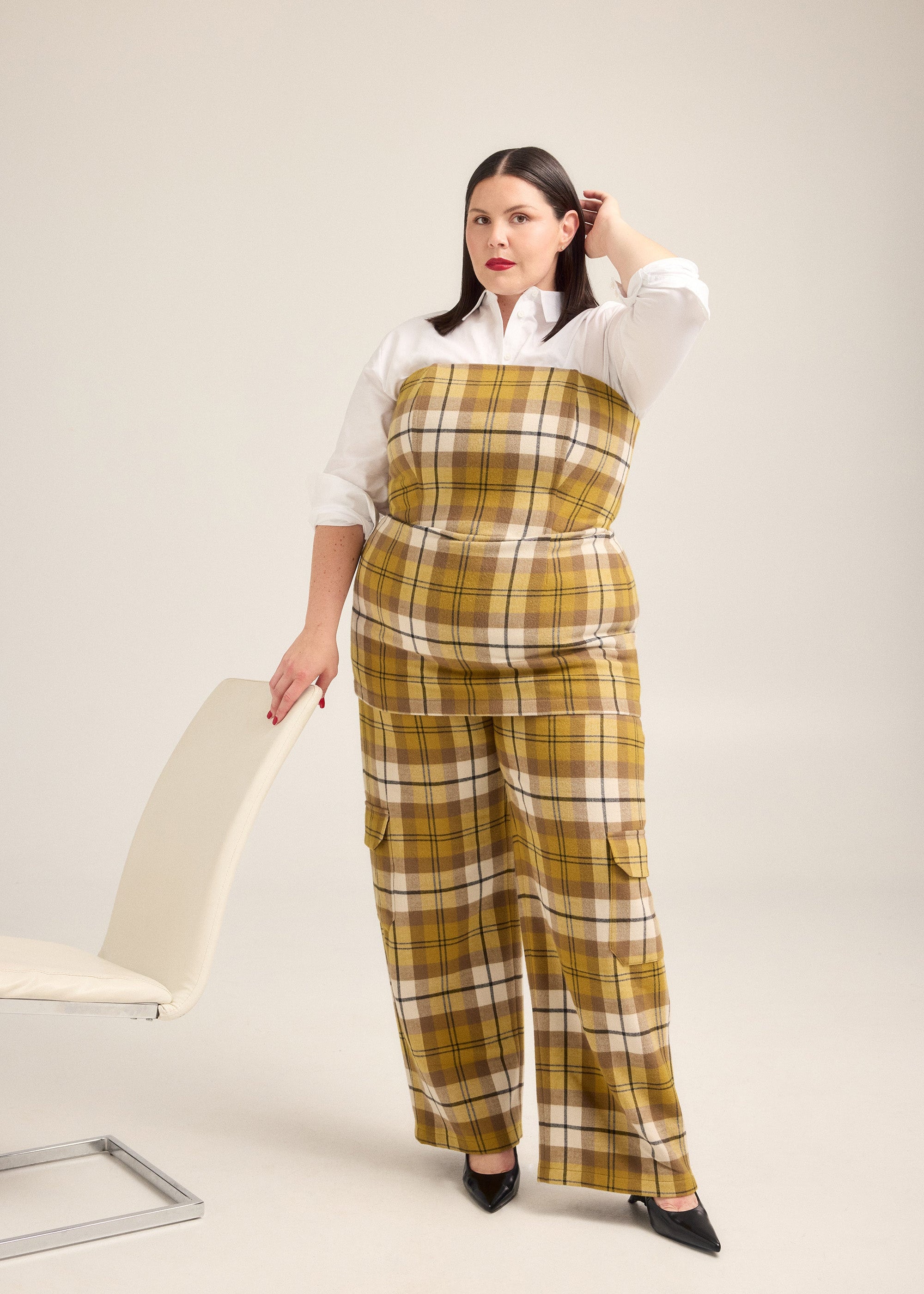 Strapless Olive Oil Plaid Top