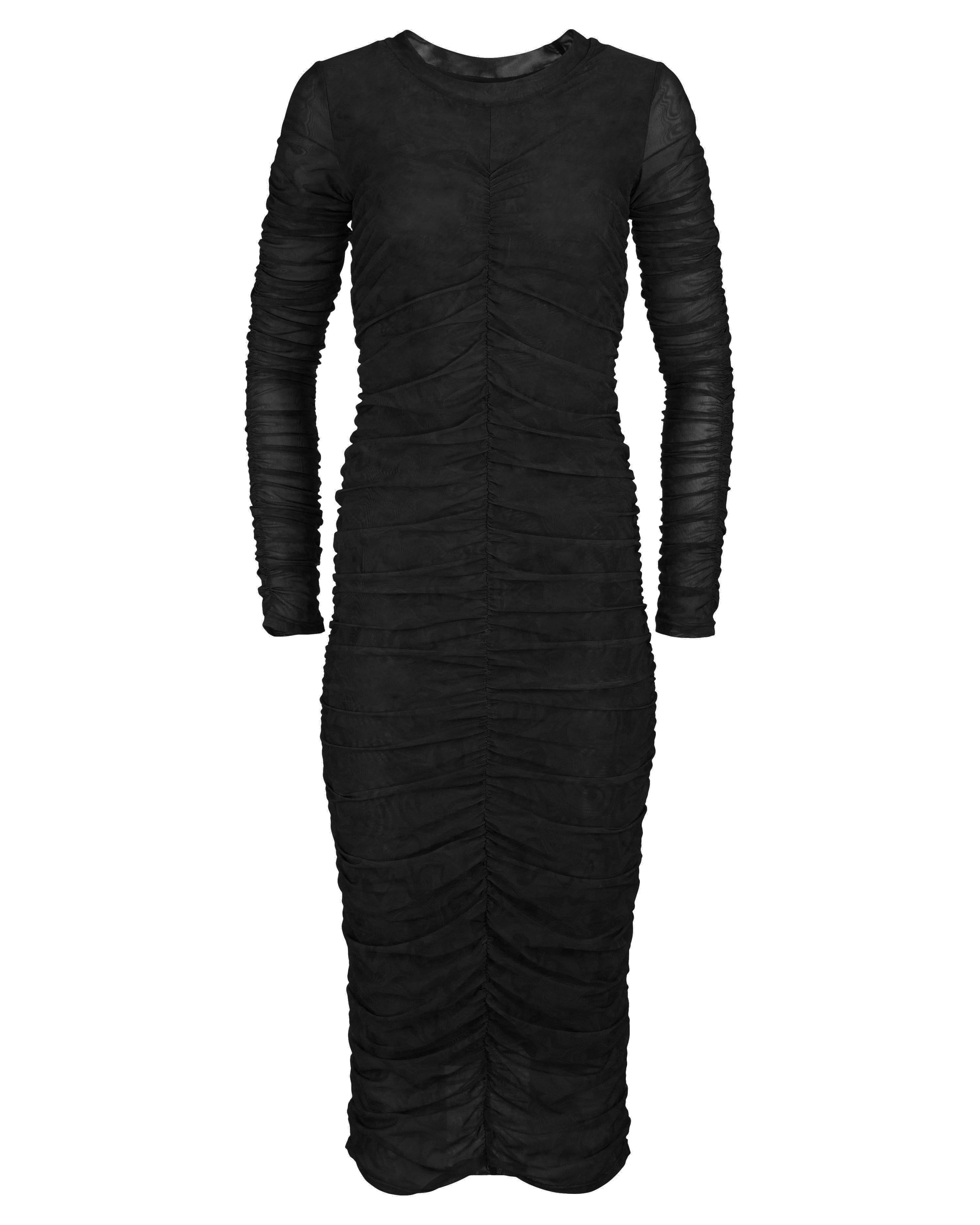 Ruched Sleeved Mesh Dress