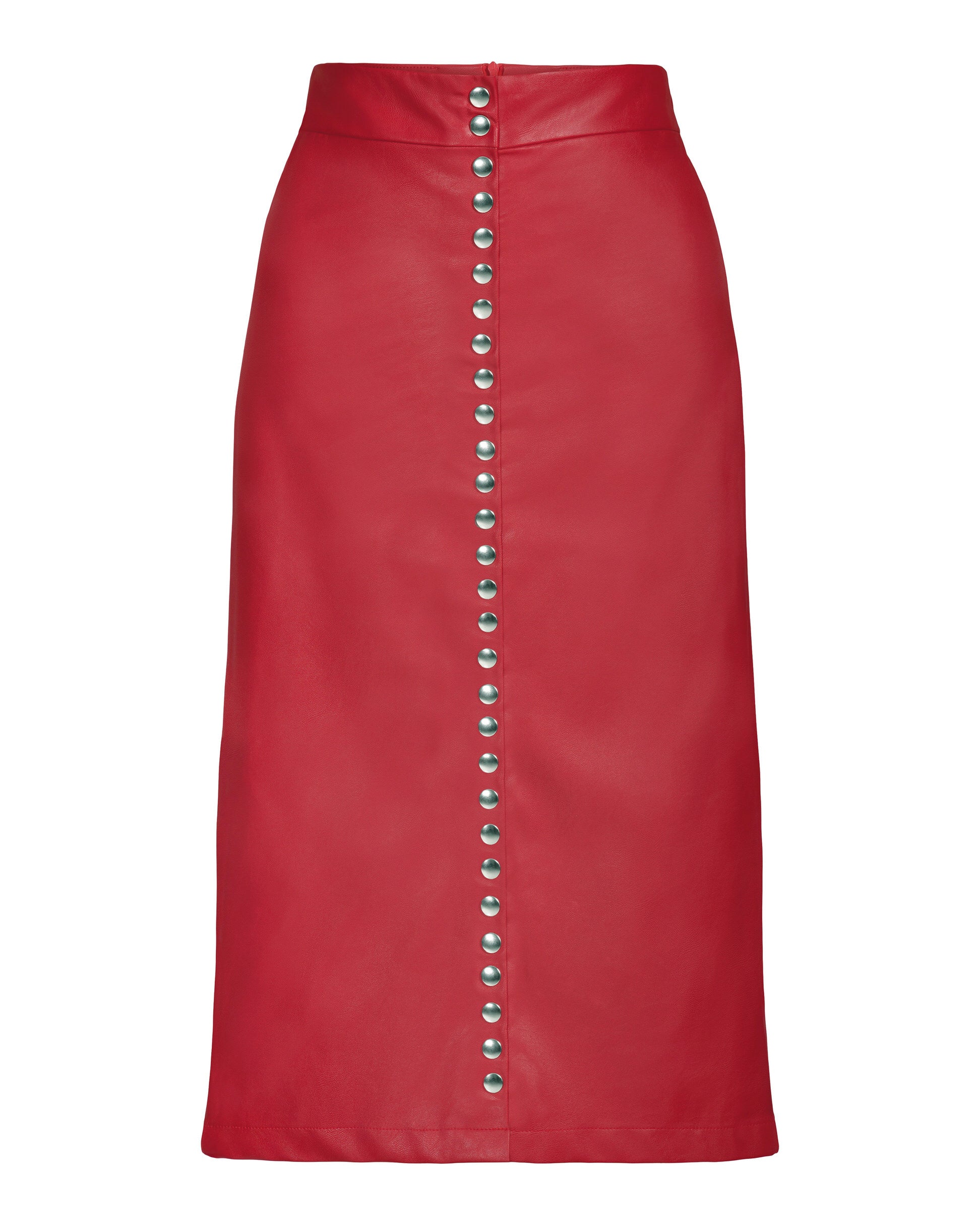 'Leather' Snap Front Midi Skirt