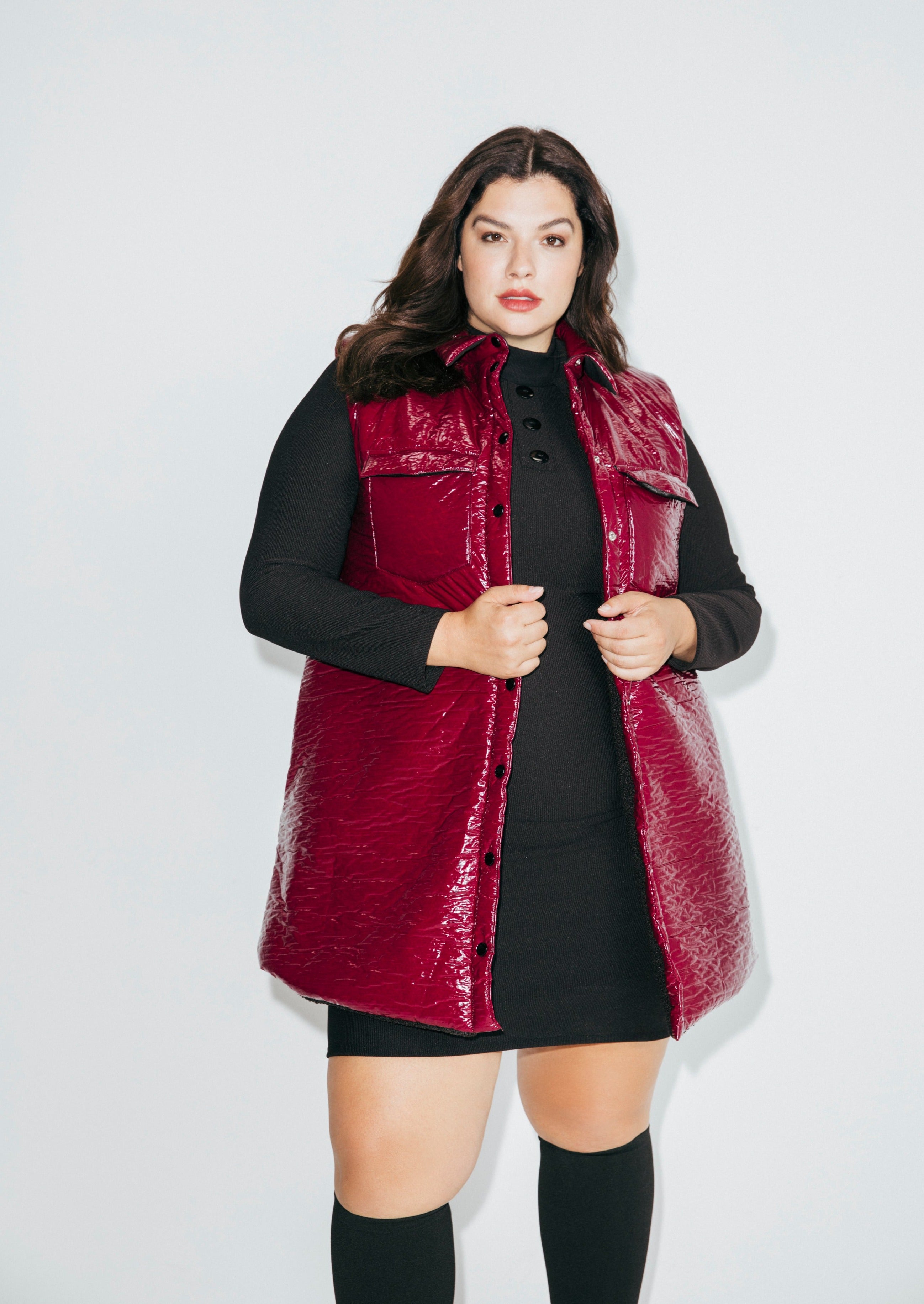 Maroon Patent Puffer Fabric