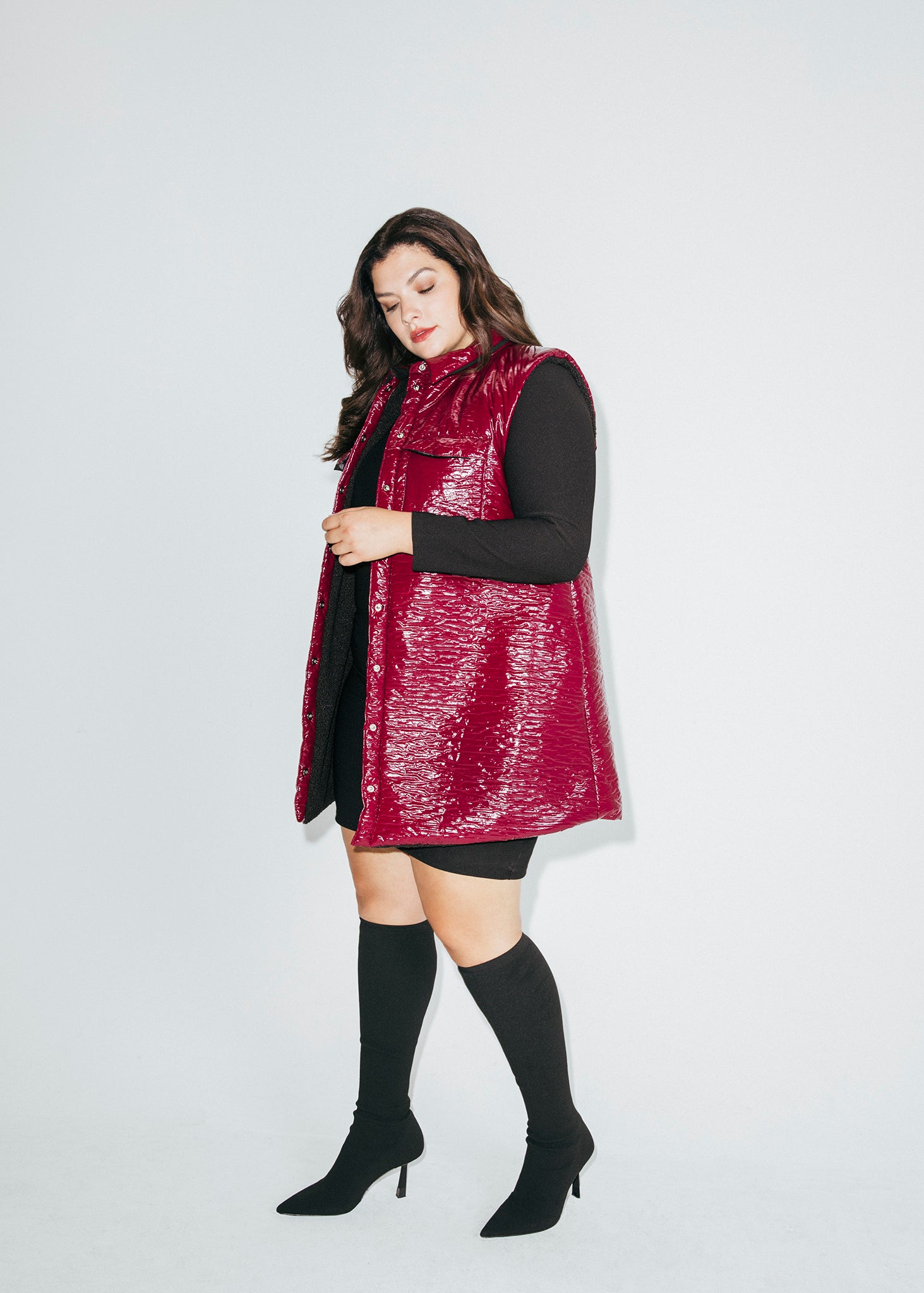 Maroon Patent Puffer Fabric