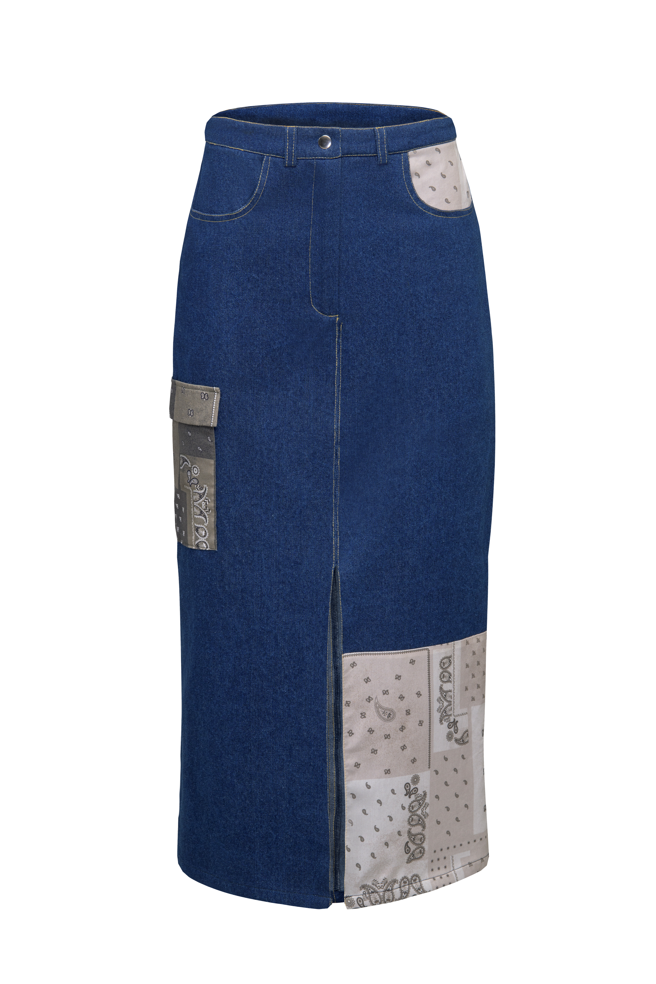 Patch Denim Midi Skirt