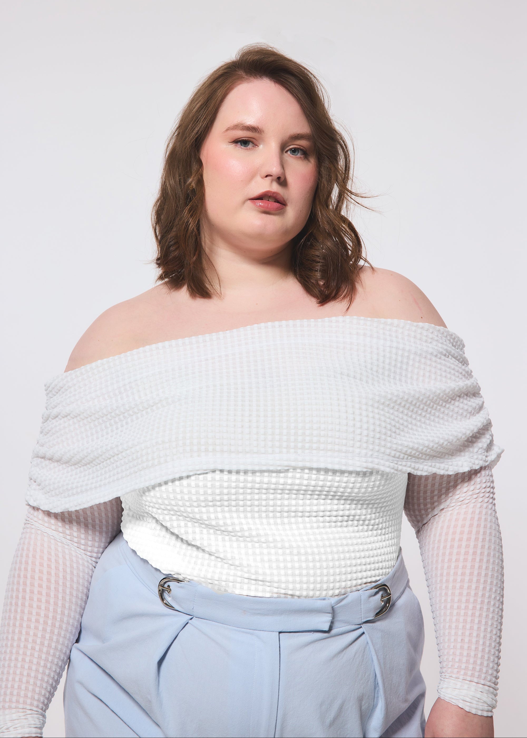 Geometric Knit Cowl Neck Top