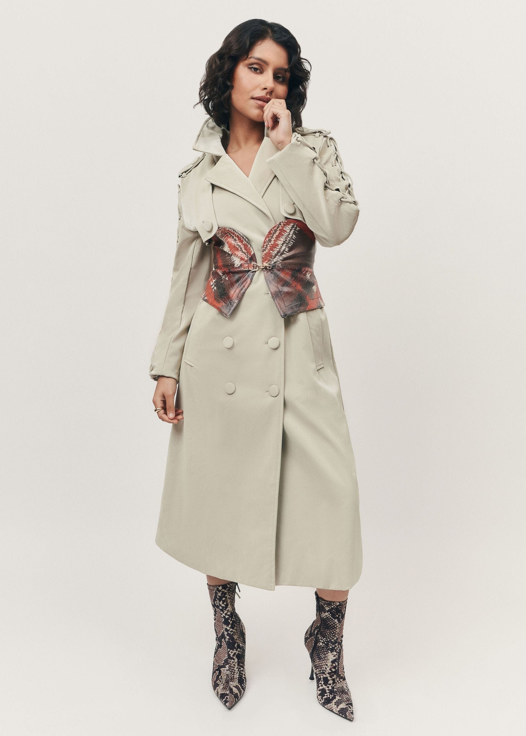 Lace-Up Back Trench Coat