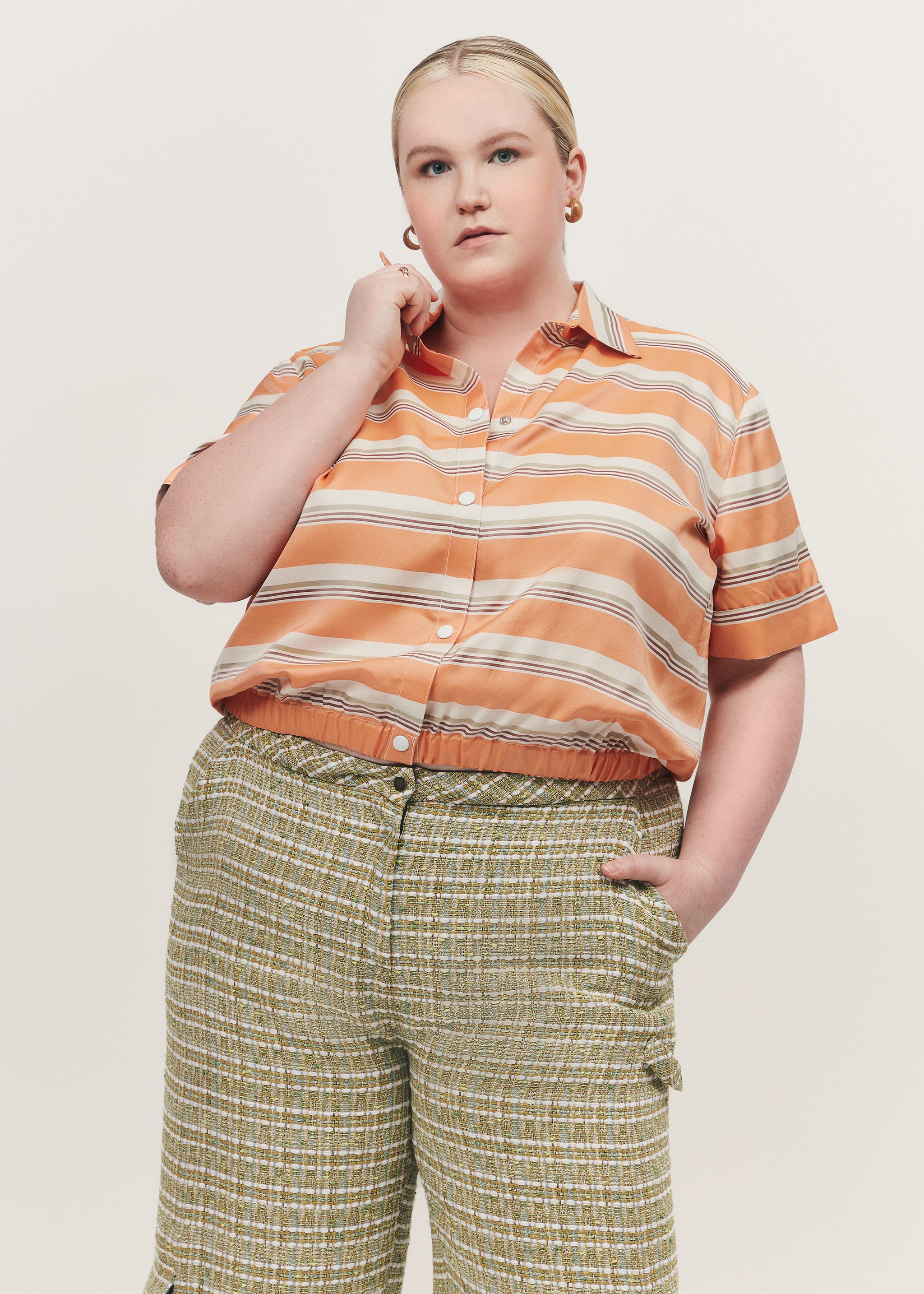 Striped Short Sleeve Crop Jacket