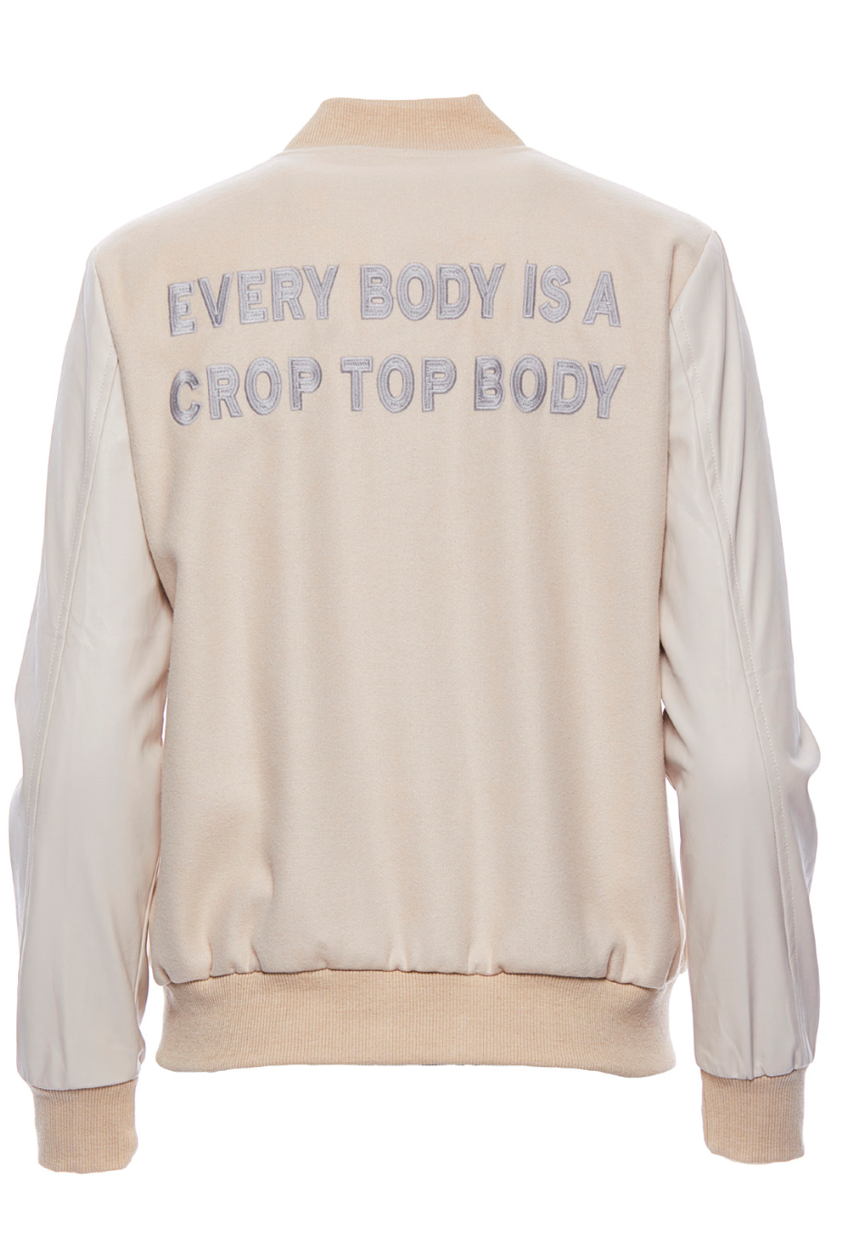 EVERYBODY IS A CROP TOP BODY Varsity Jacket