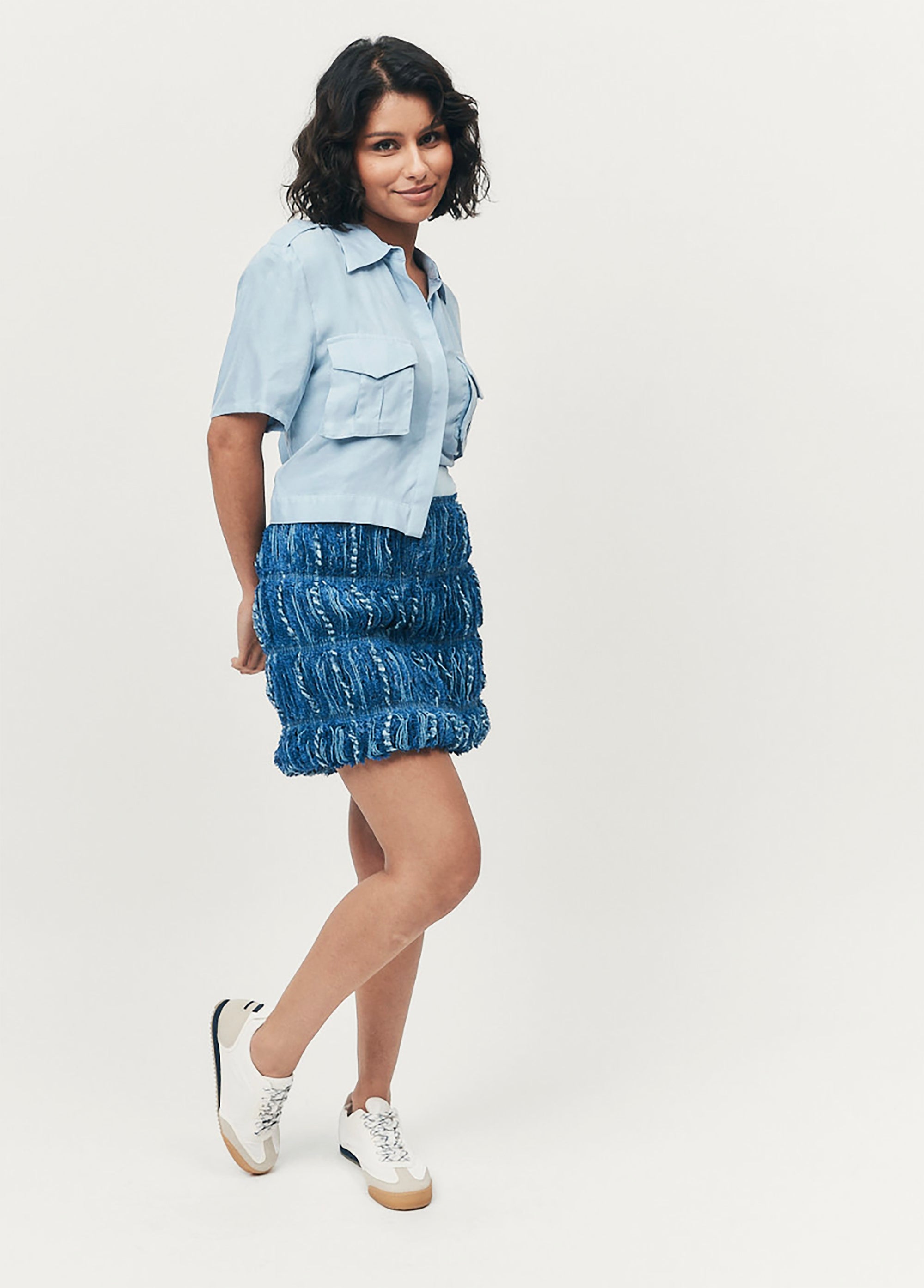 Textured Blue Woven Mini Skirt