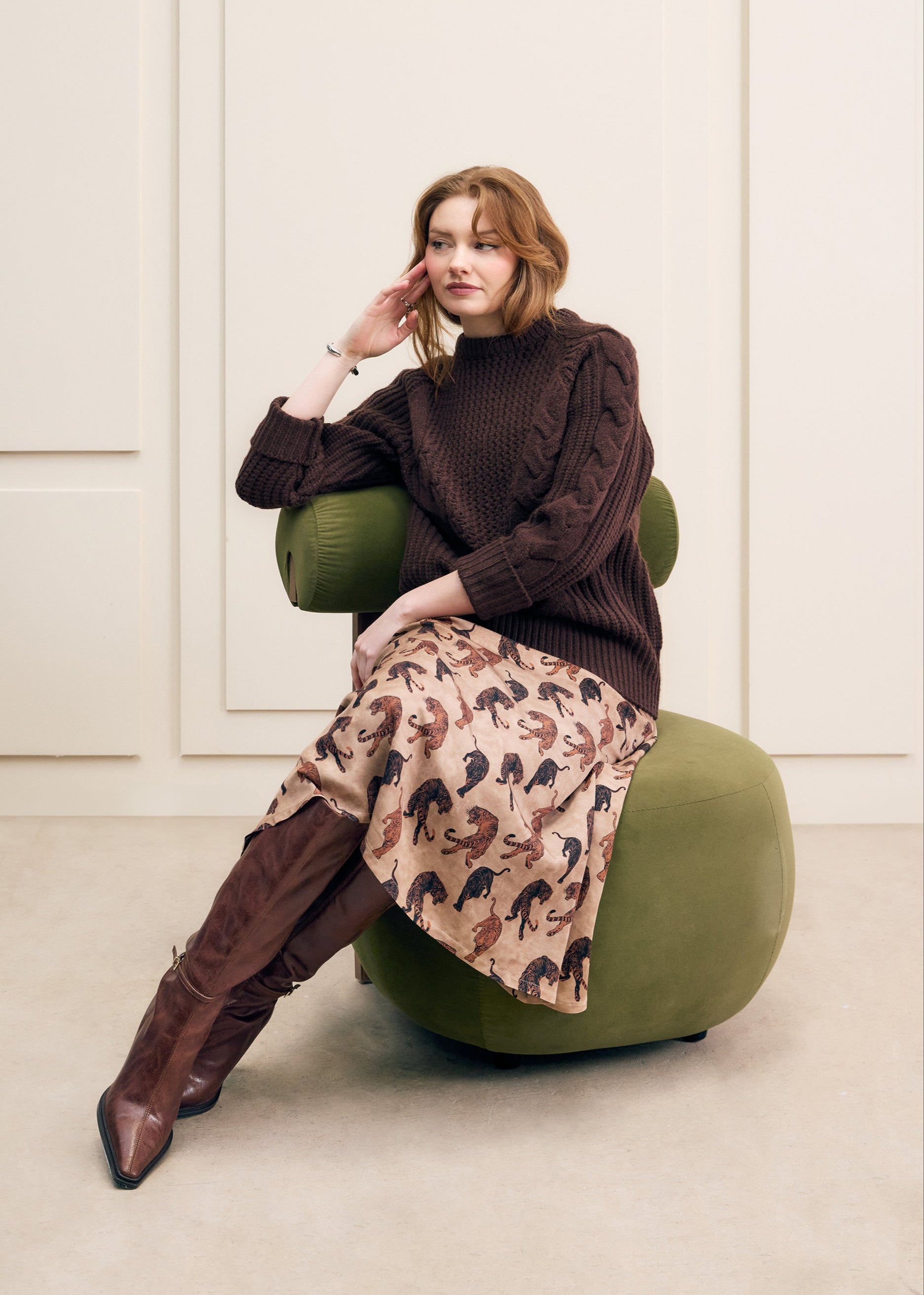 Tiger Print Midi Skirt