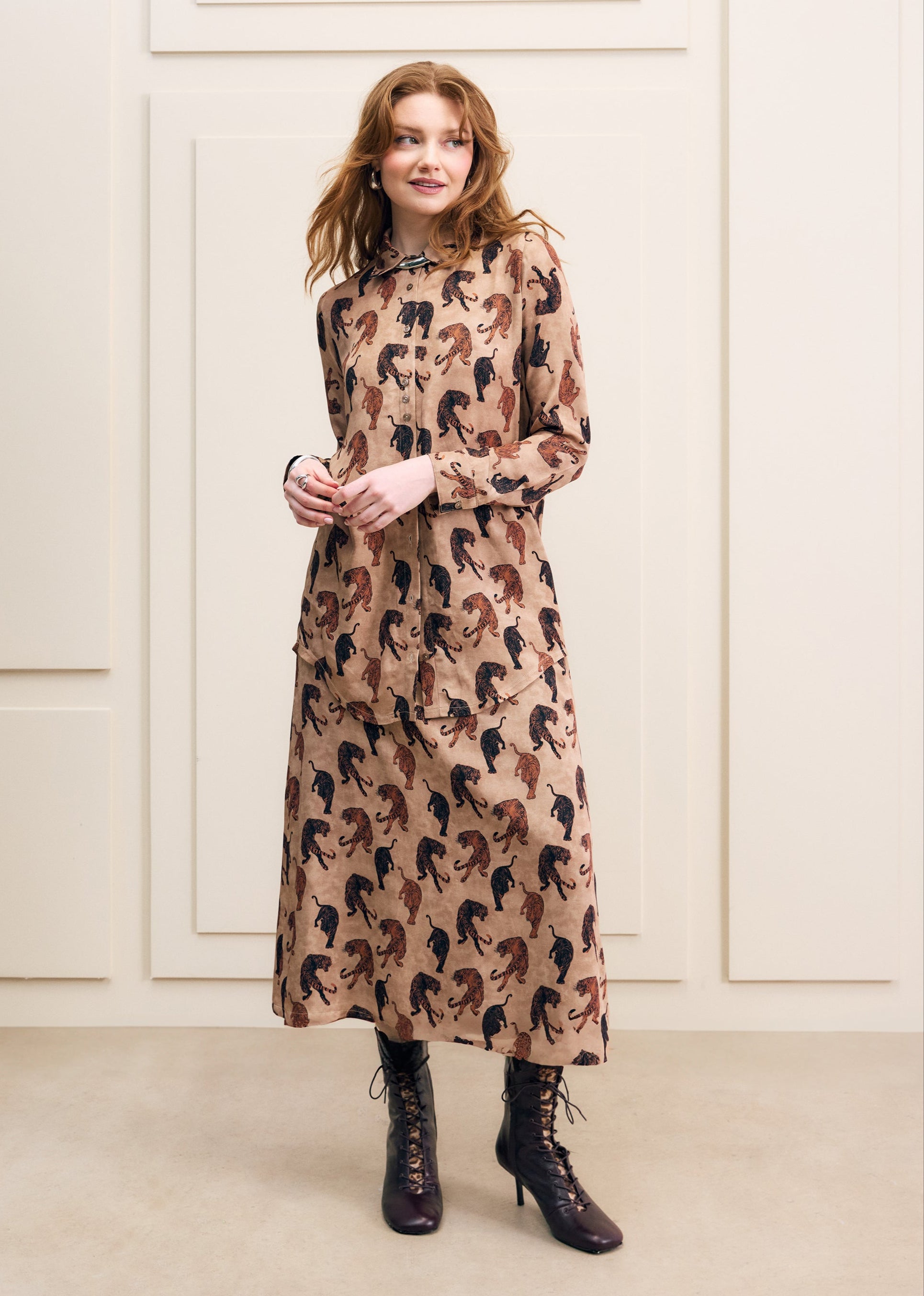 Tiger Print Midi Skirt