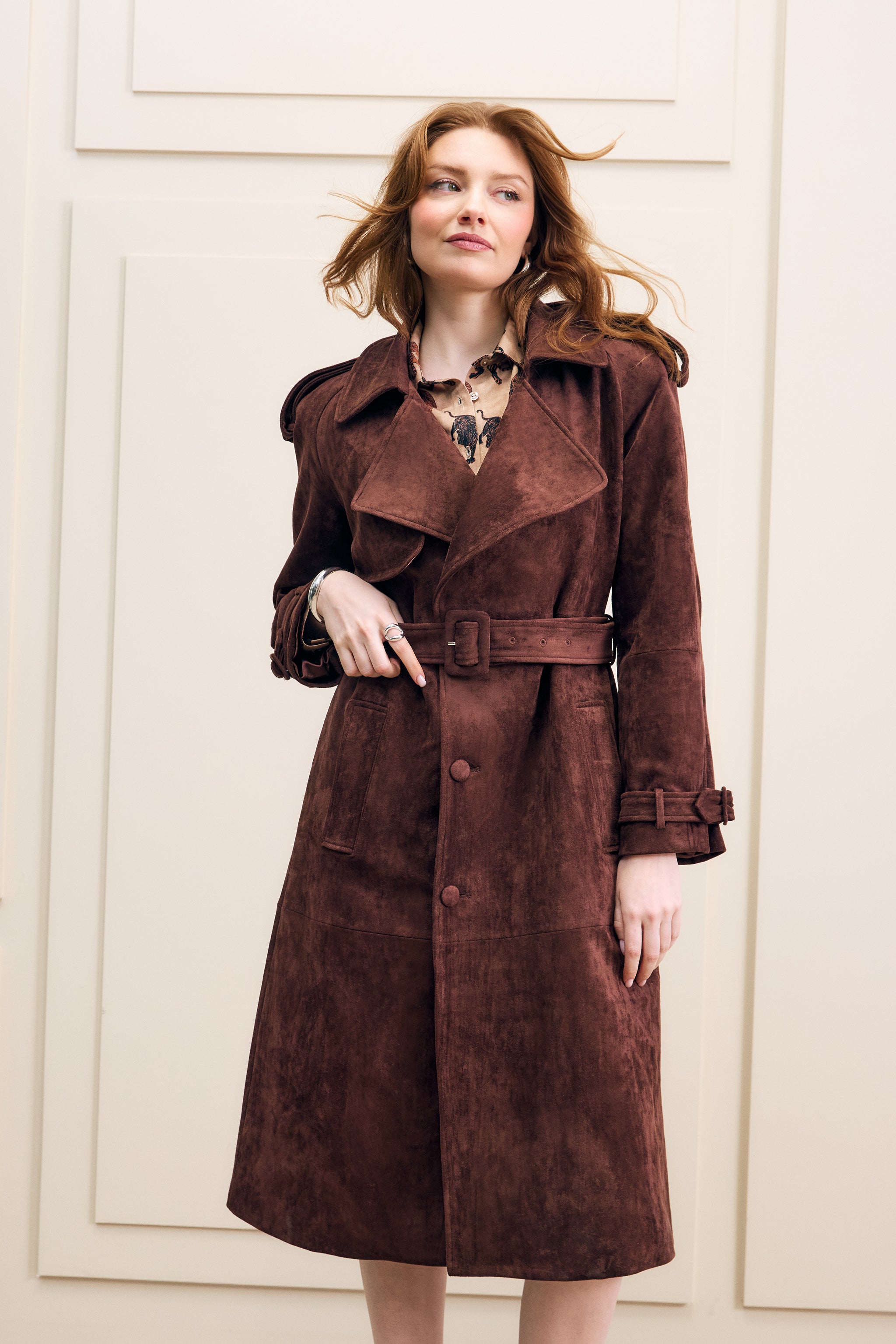 Brown Suede Trench Coat