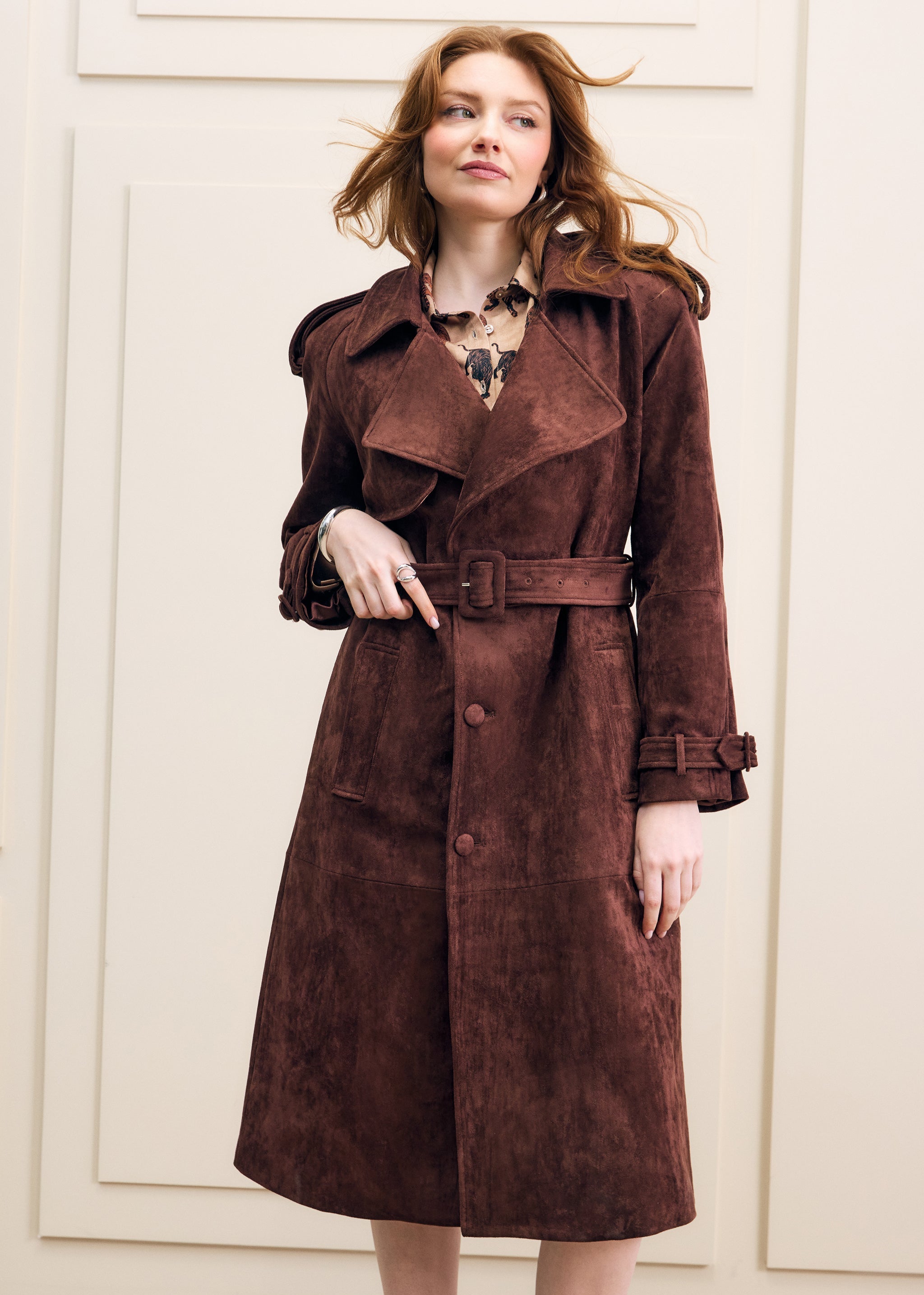 Brown Suede Trench Coat