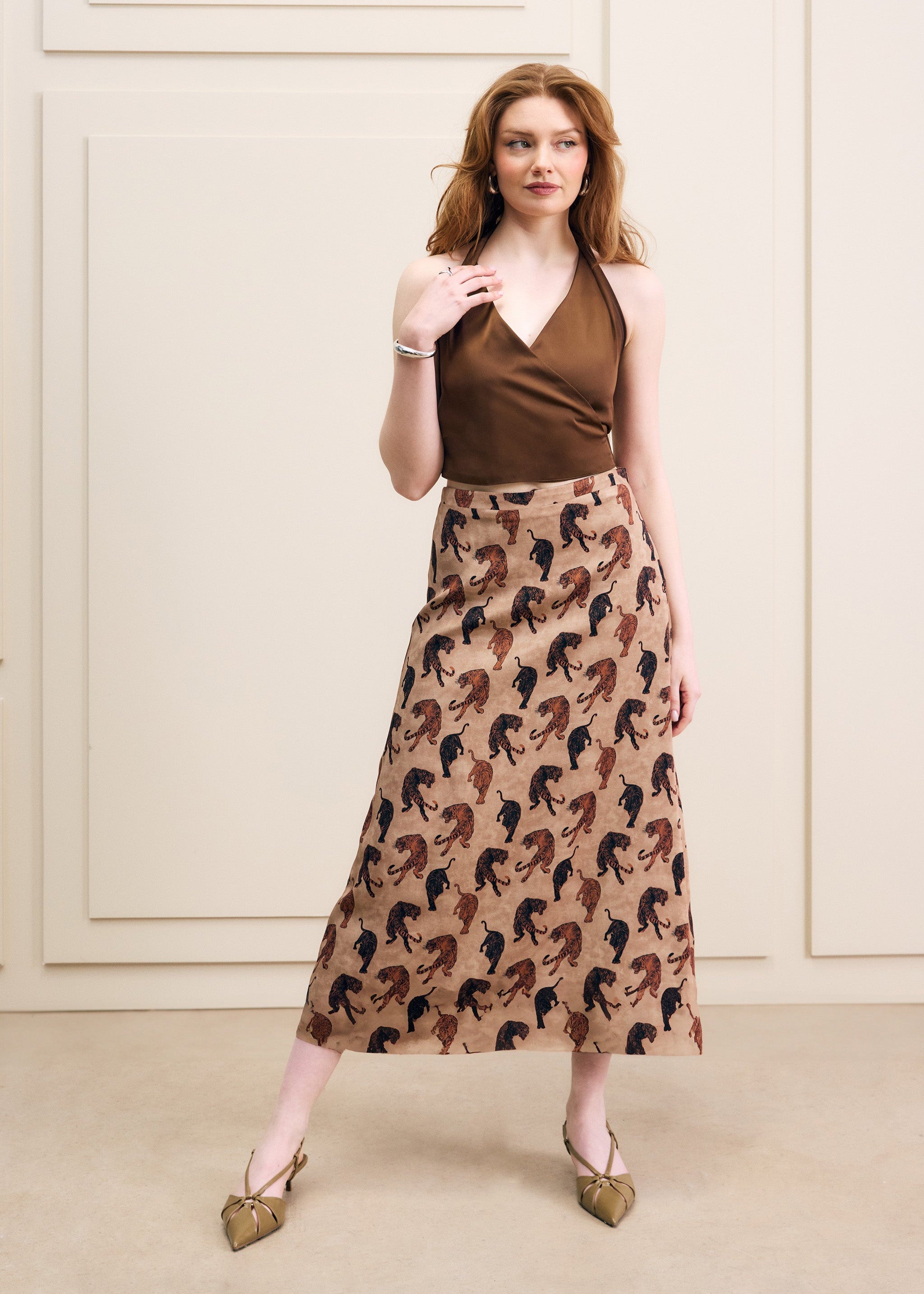 Tiger Print Midi Skirt