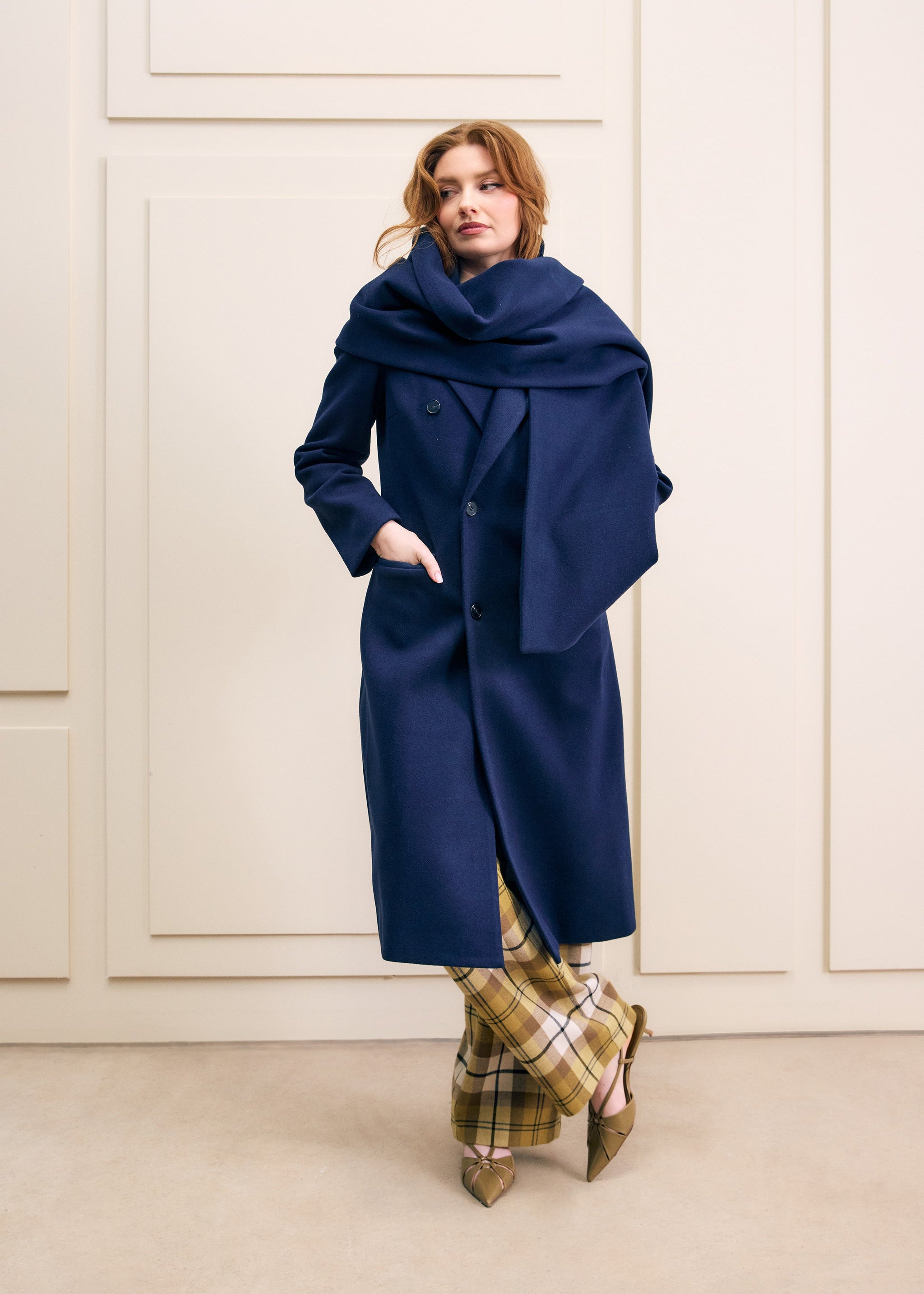 Navy PeaCoat with Detachable Scarf