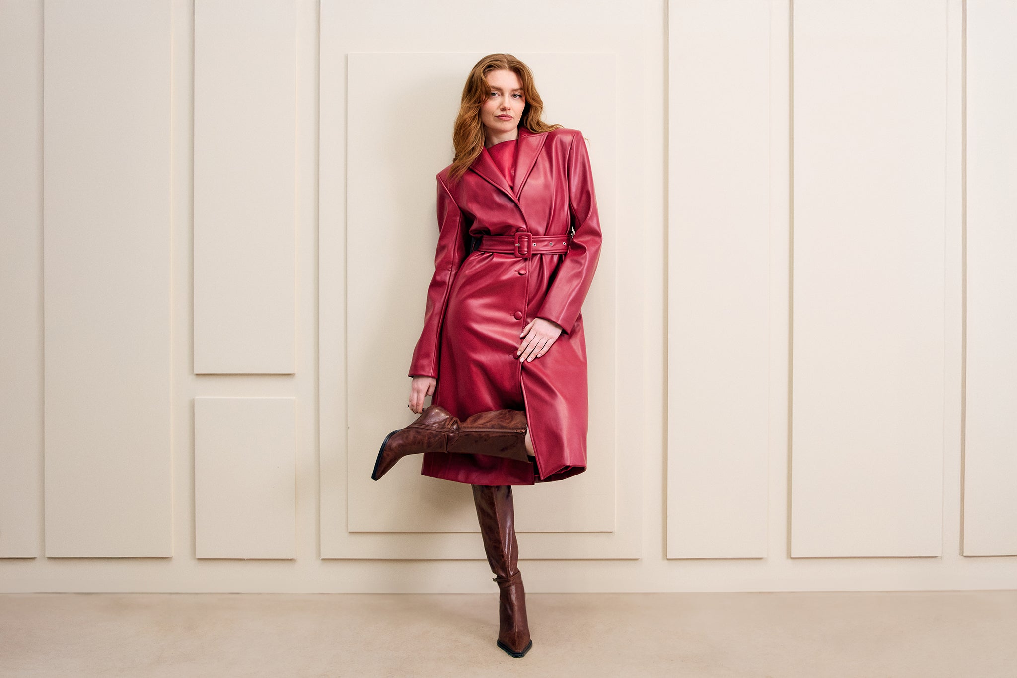 Exaggerated Shoulder 'Leather' Trench