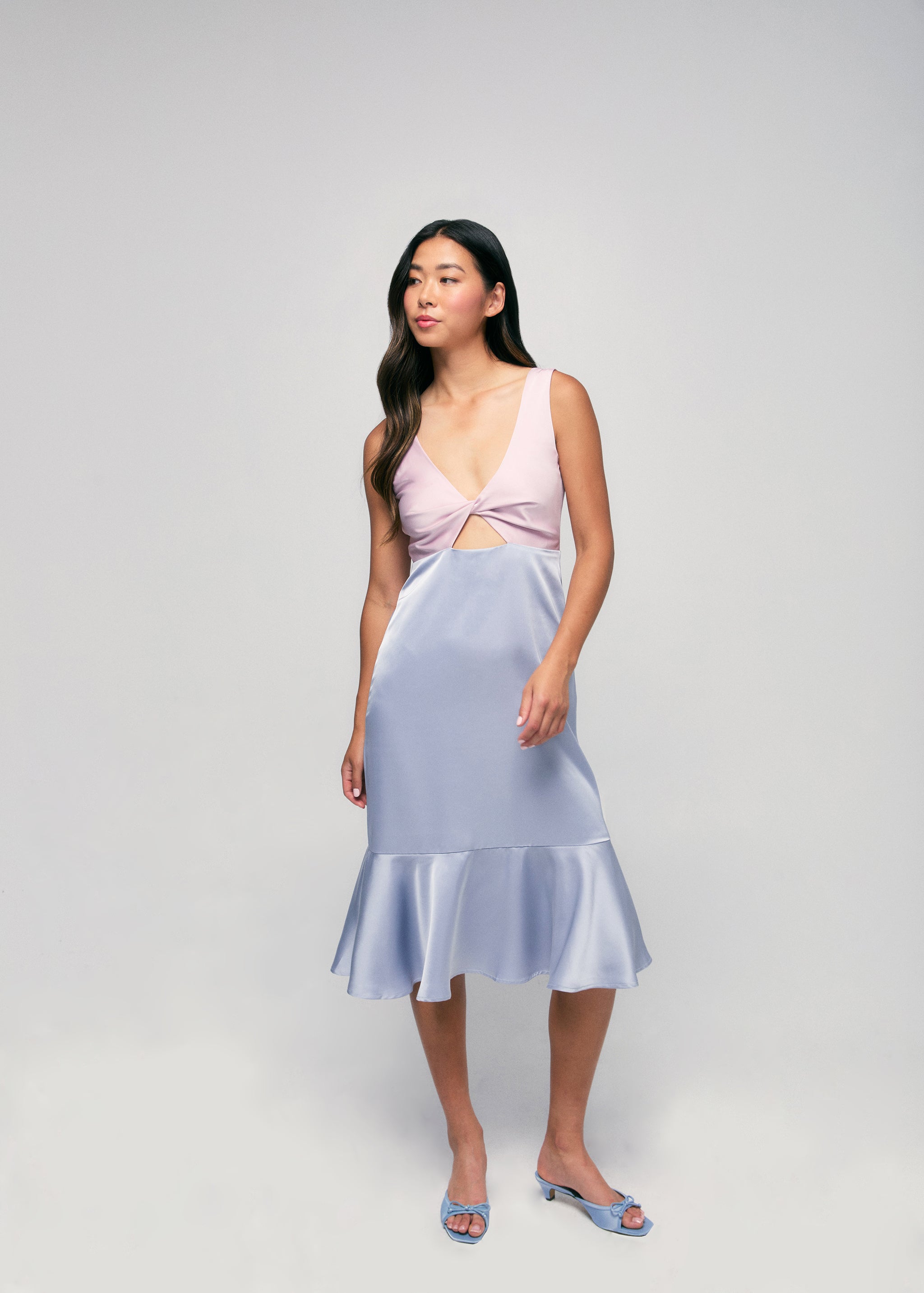 Two-Tone Twist Midi Dress