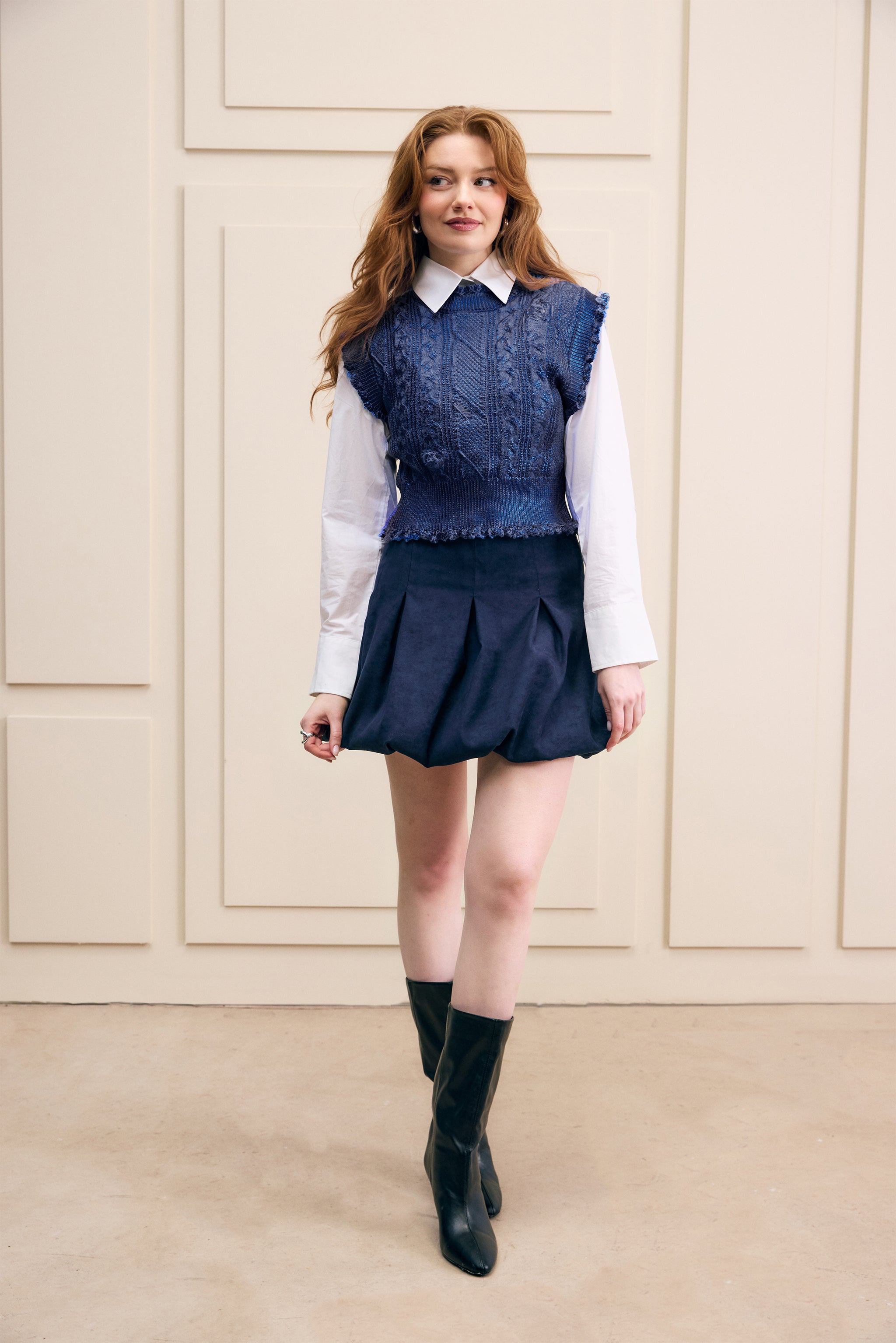 Suede Bubble Hem Skirt