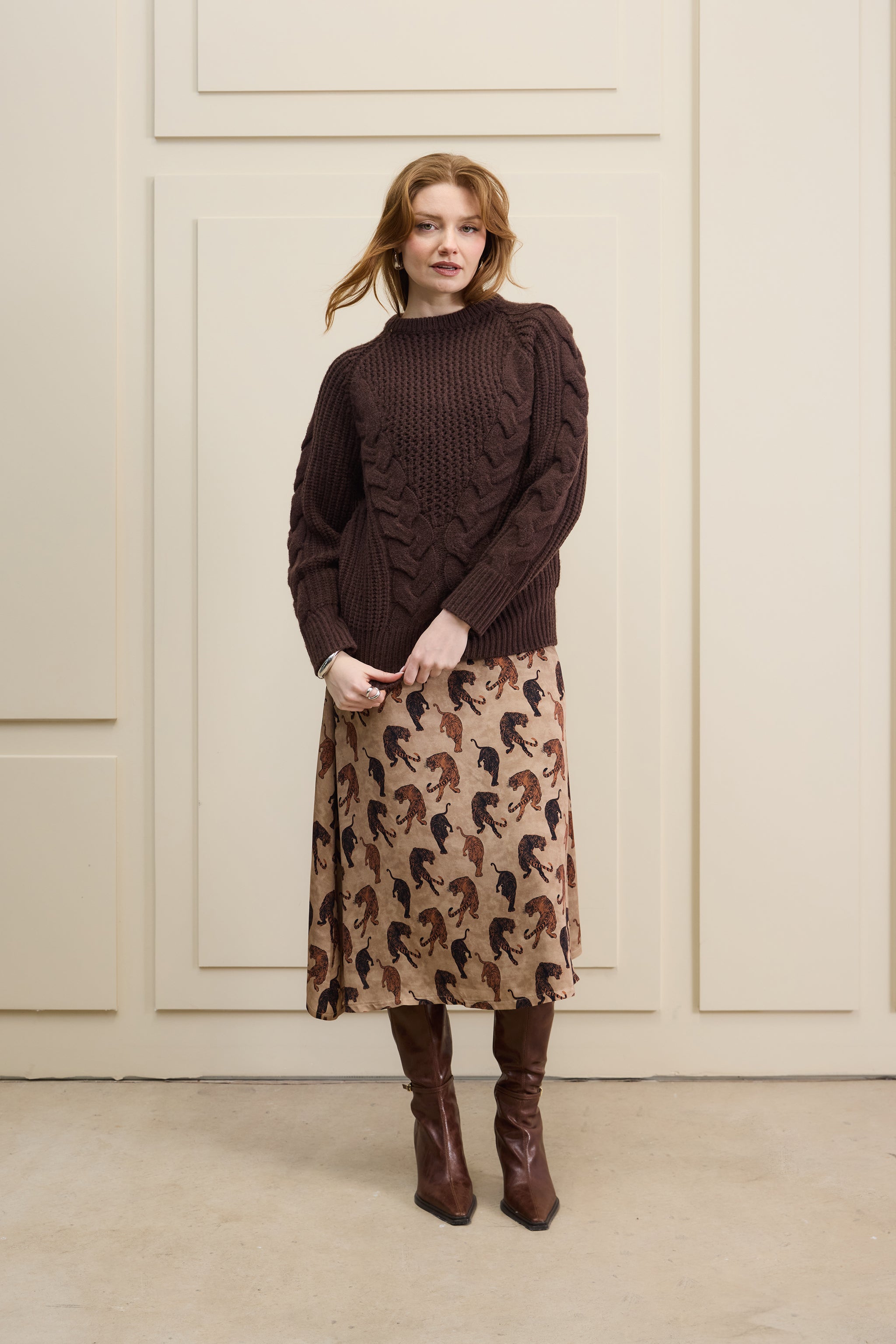 Tiger Print Midi Skirt