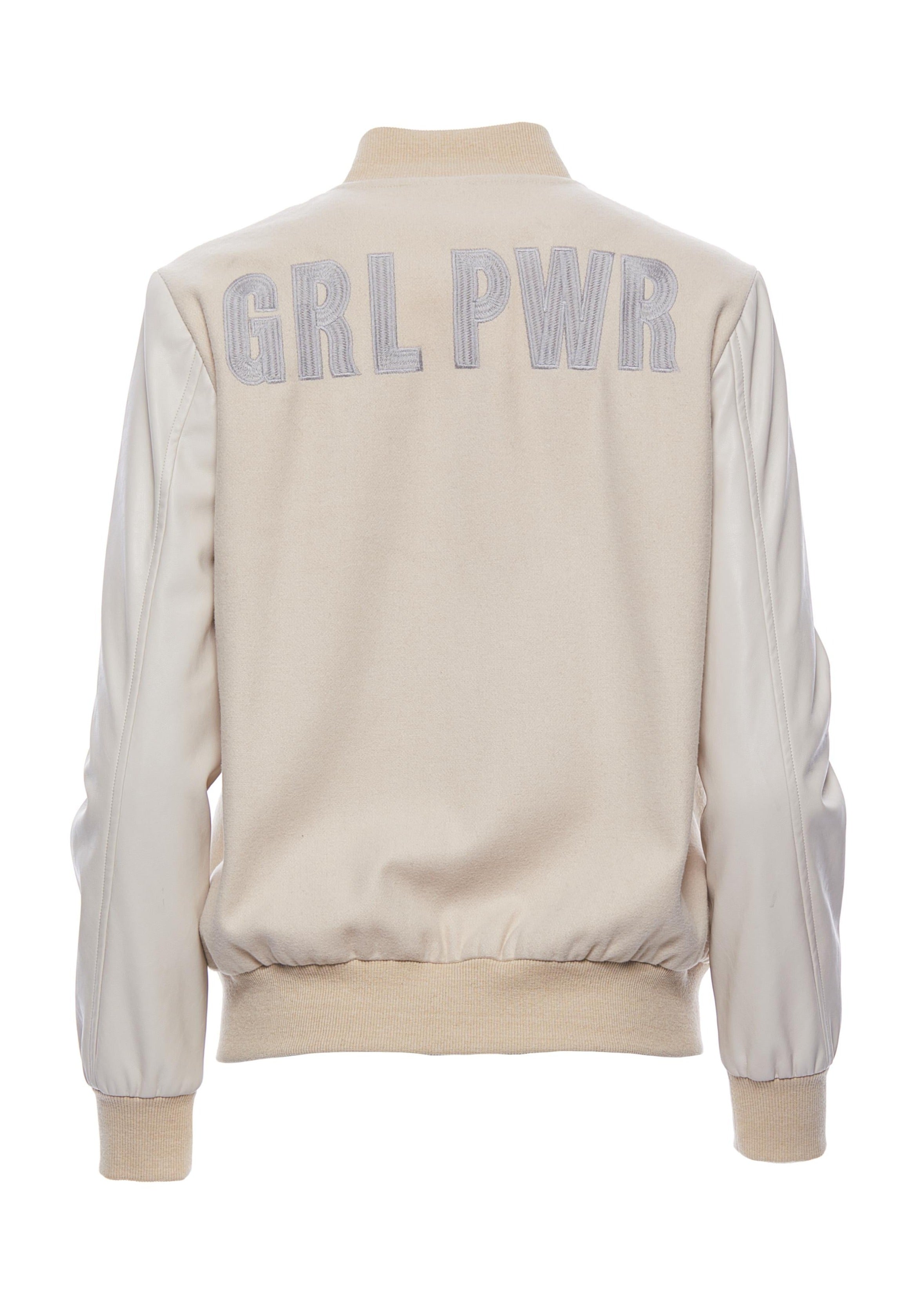 Cream GRL PWR Varsity Jacket