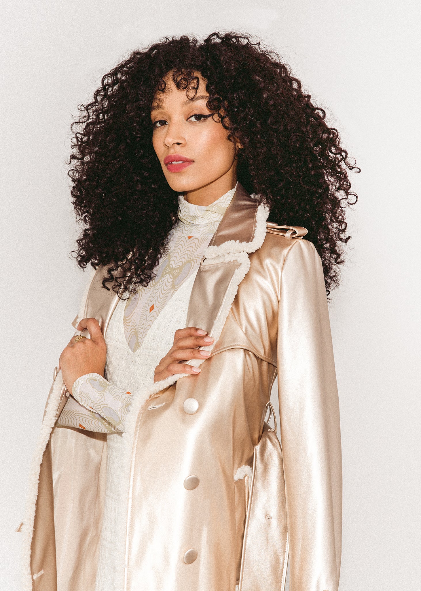 Gold Shearling Trench Coat