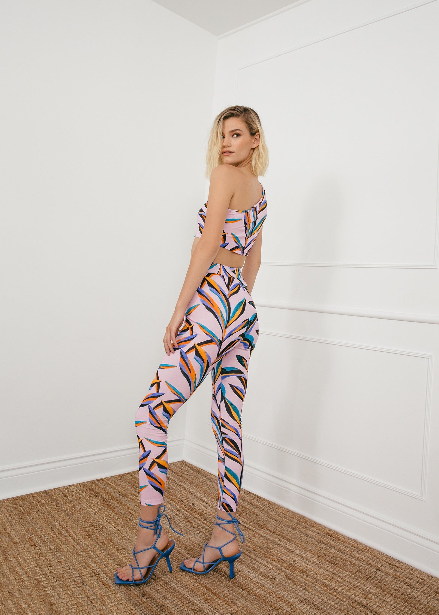 Palm Print One Shoulder Crop Top