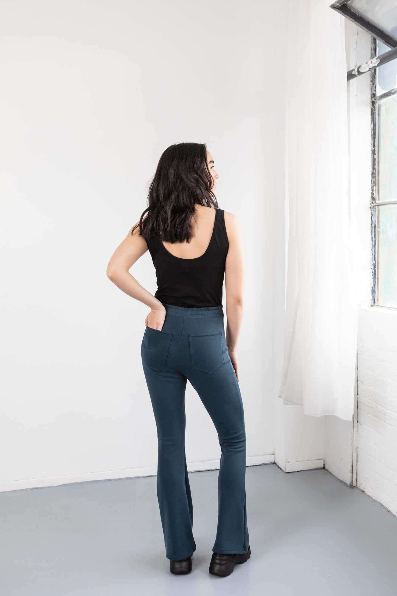 Blue Flare Pants On Model