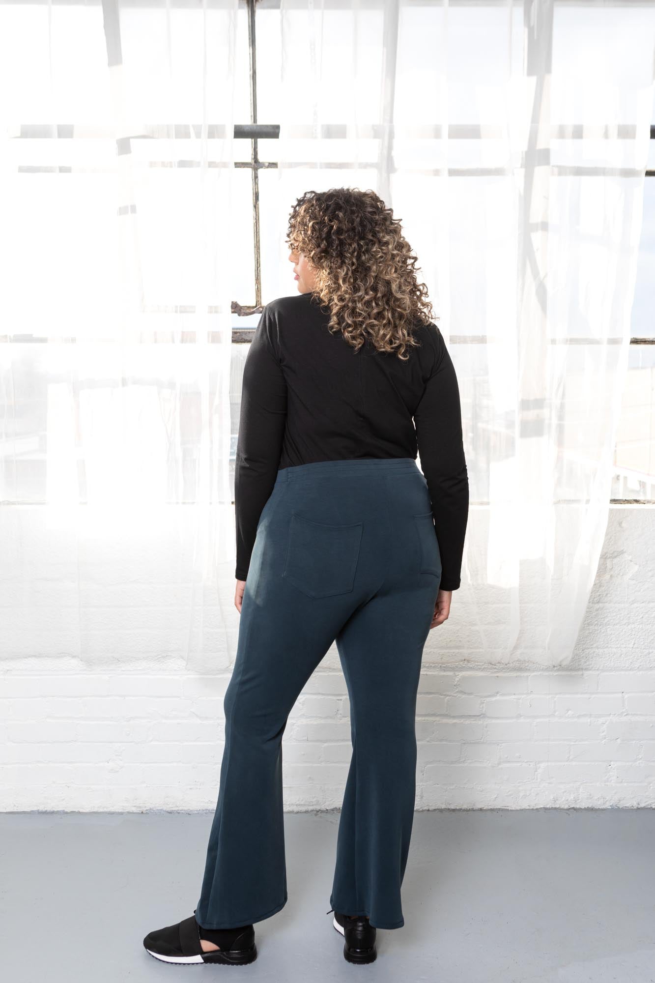 Plus size blue flare pants.