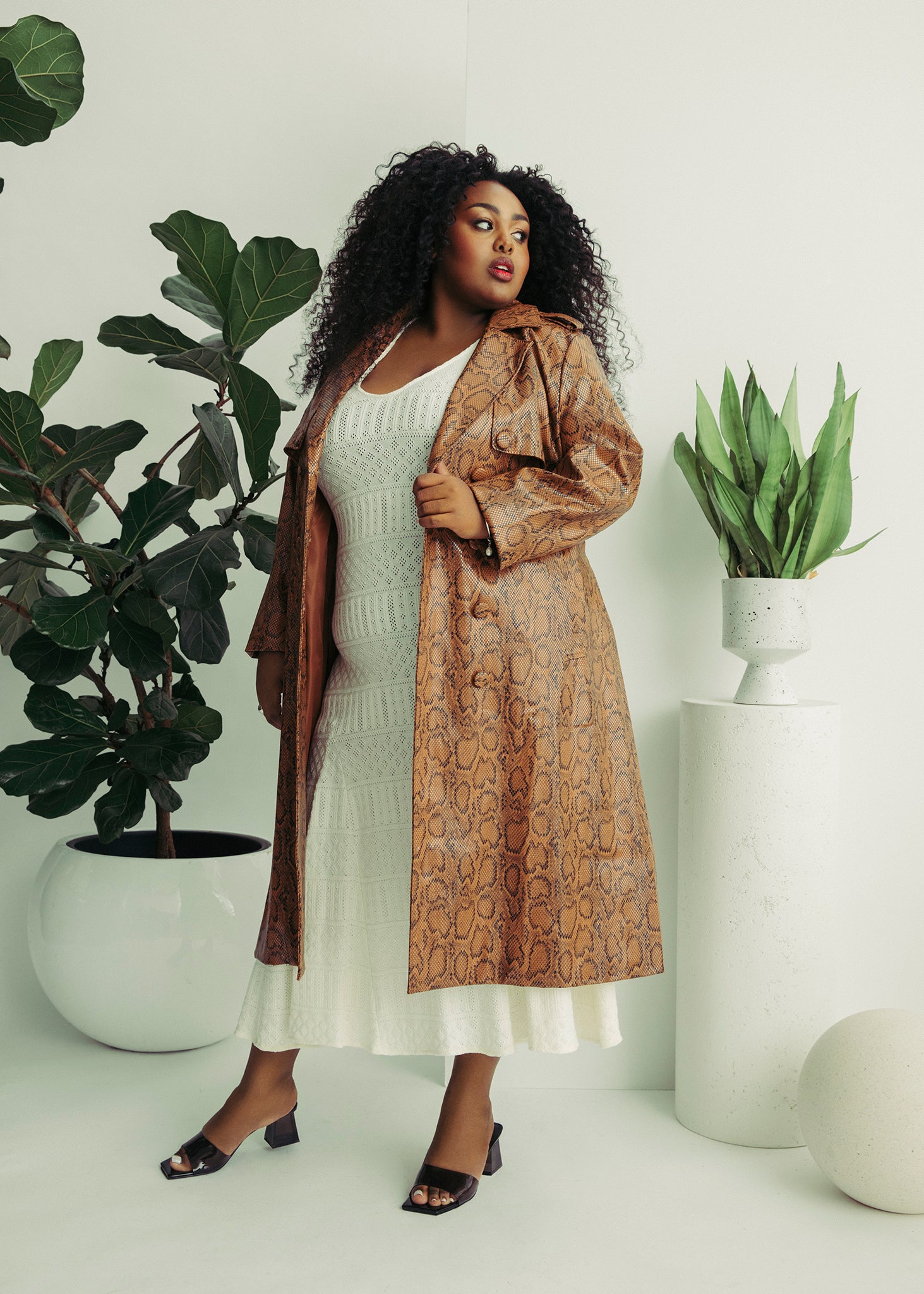 Brown Snakeskin Trench Coat