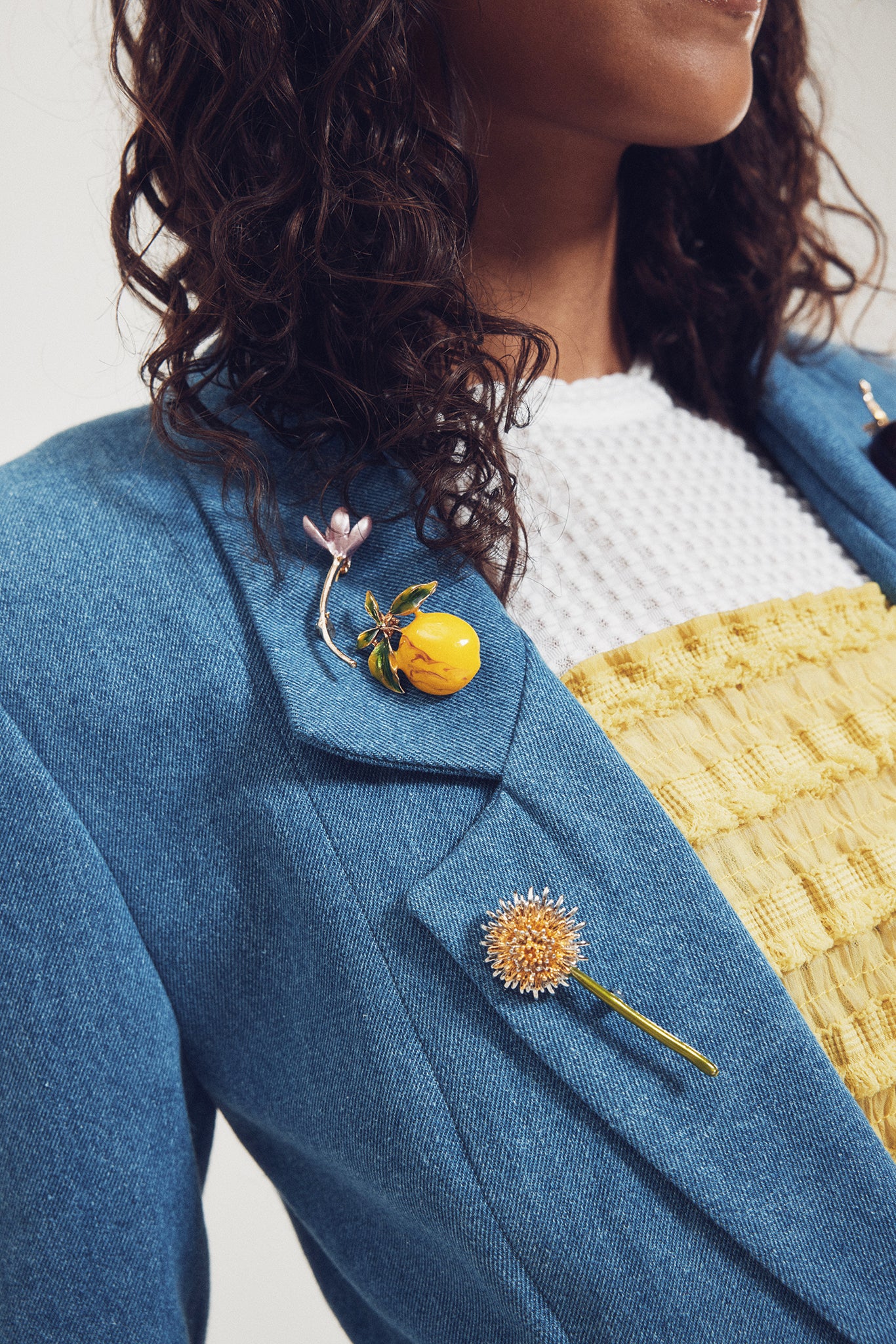 Denim Blazer with Pins