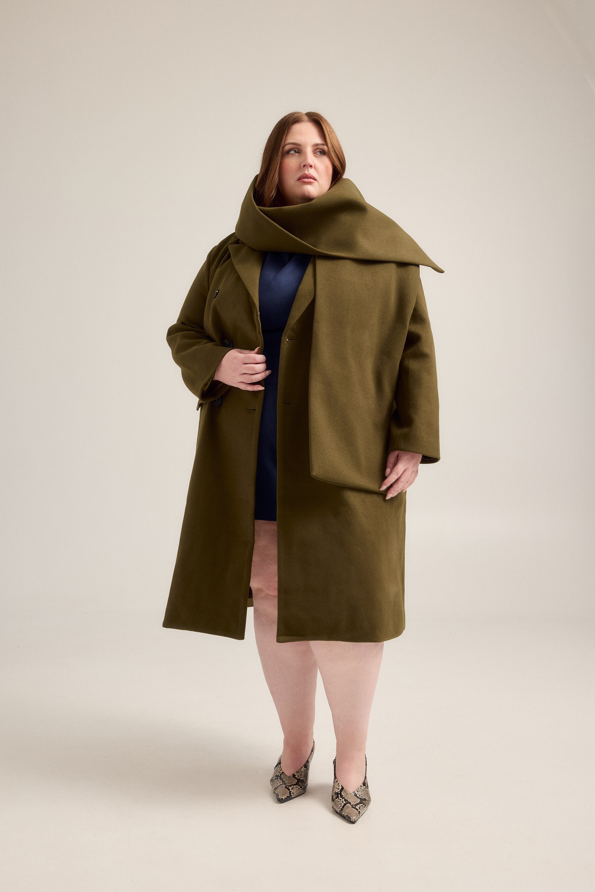 Olive PeaCoat with Detachable Scarf