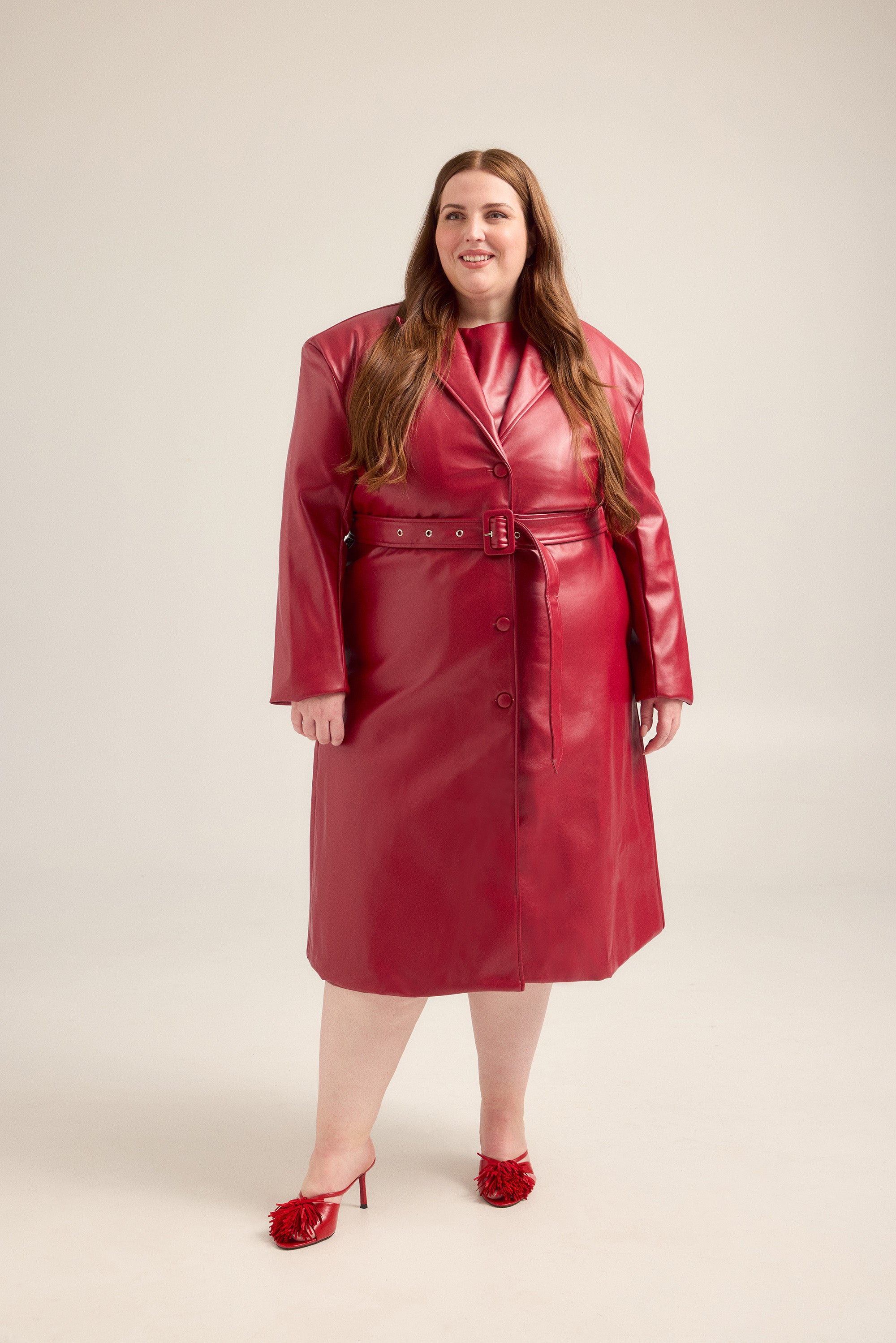 Exaggerated Shoulder 'Leather' Trench