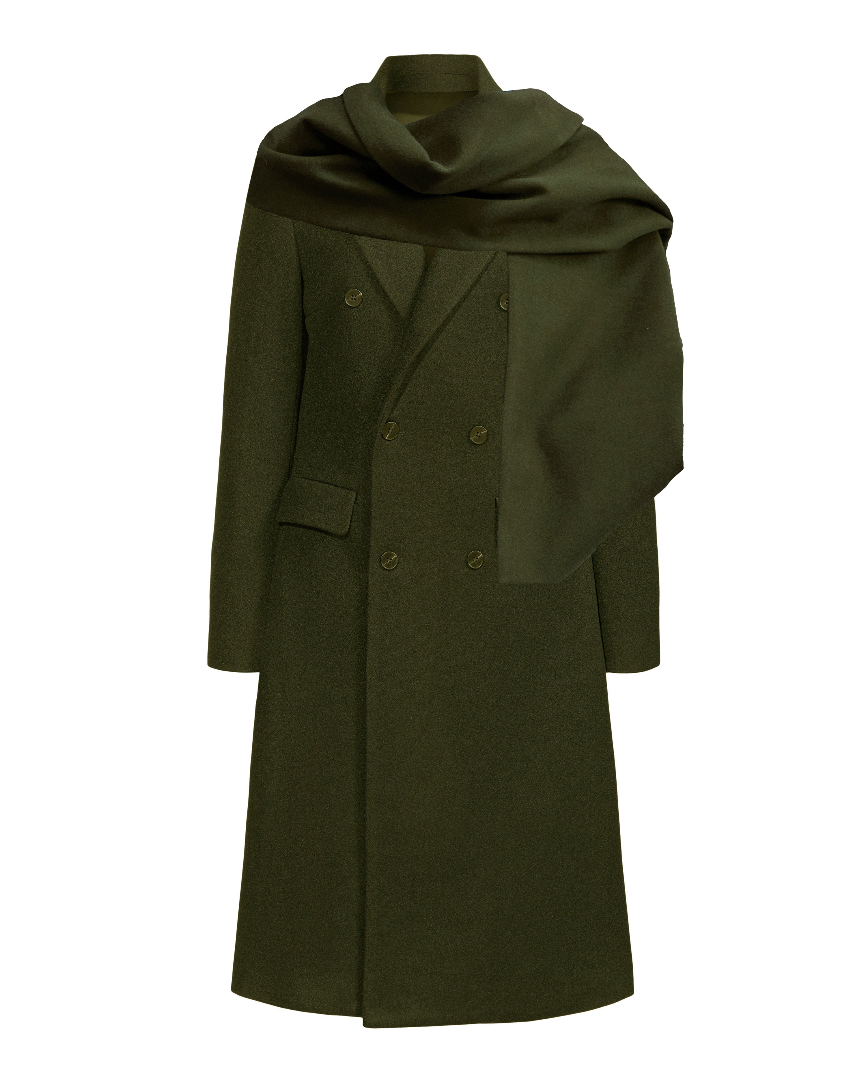 Olive PeaCoat with Detachable Scarf