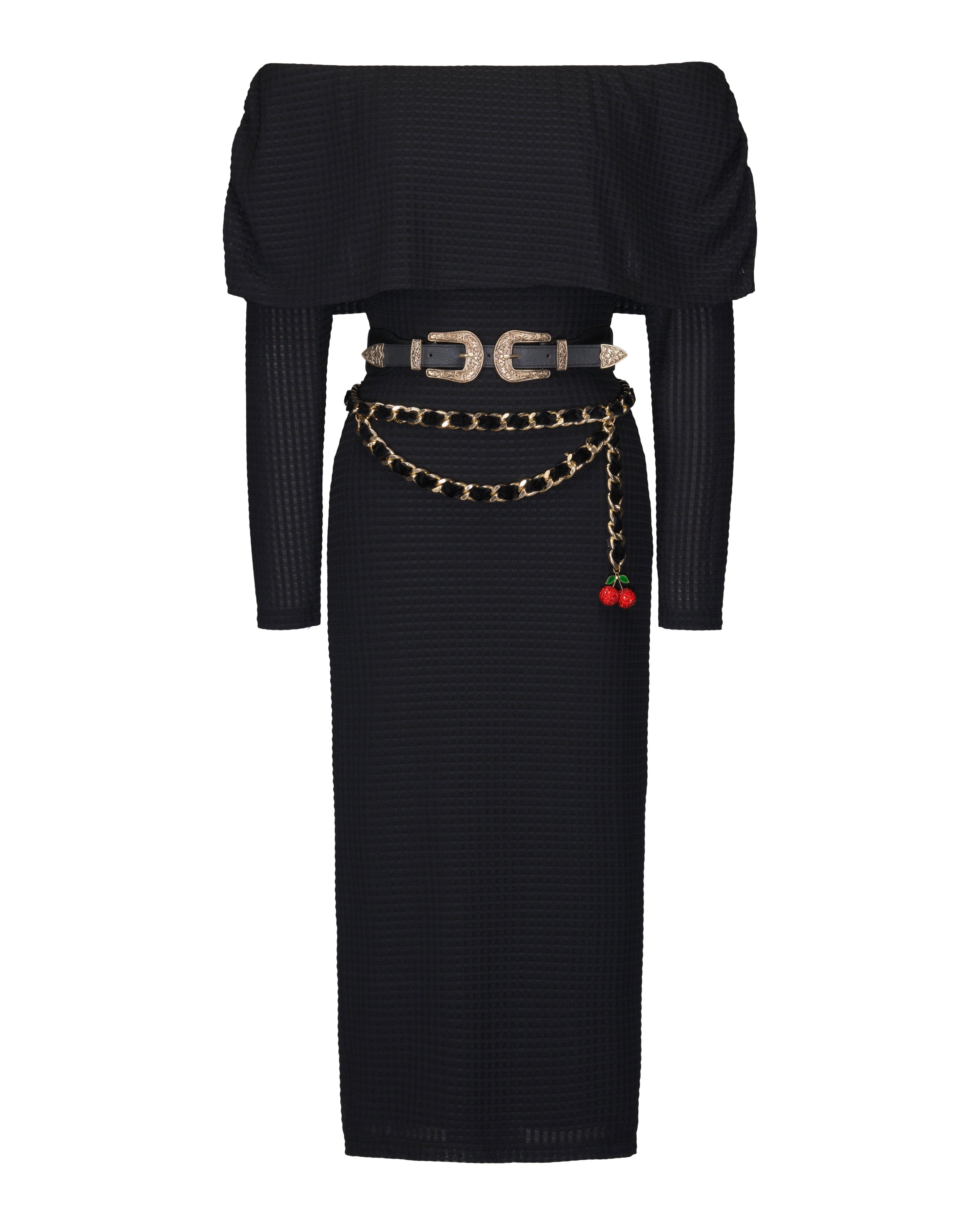 Geometric Knit Cowl Neck Midi Dress