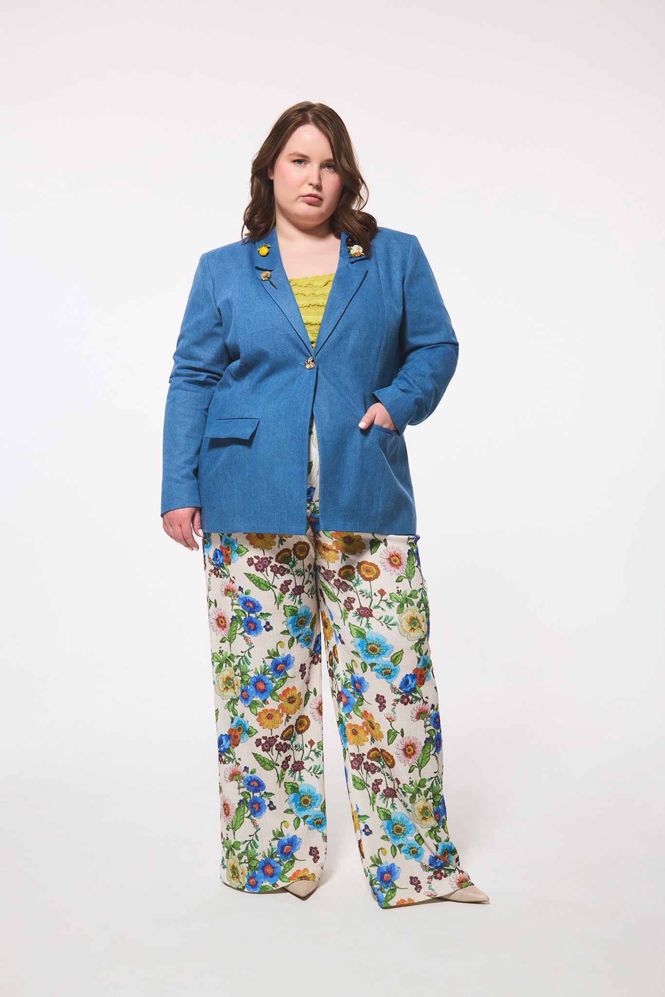 Denim Blazer with Pins