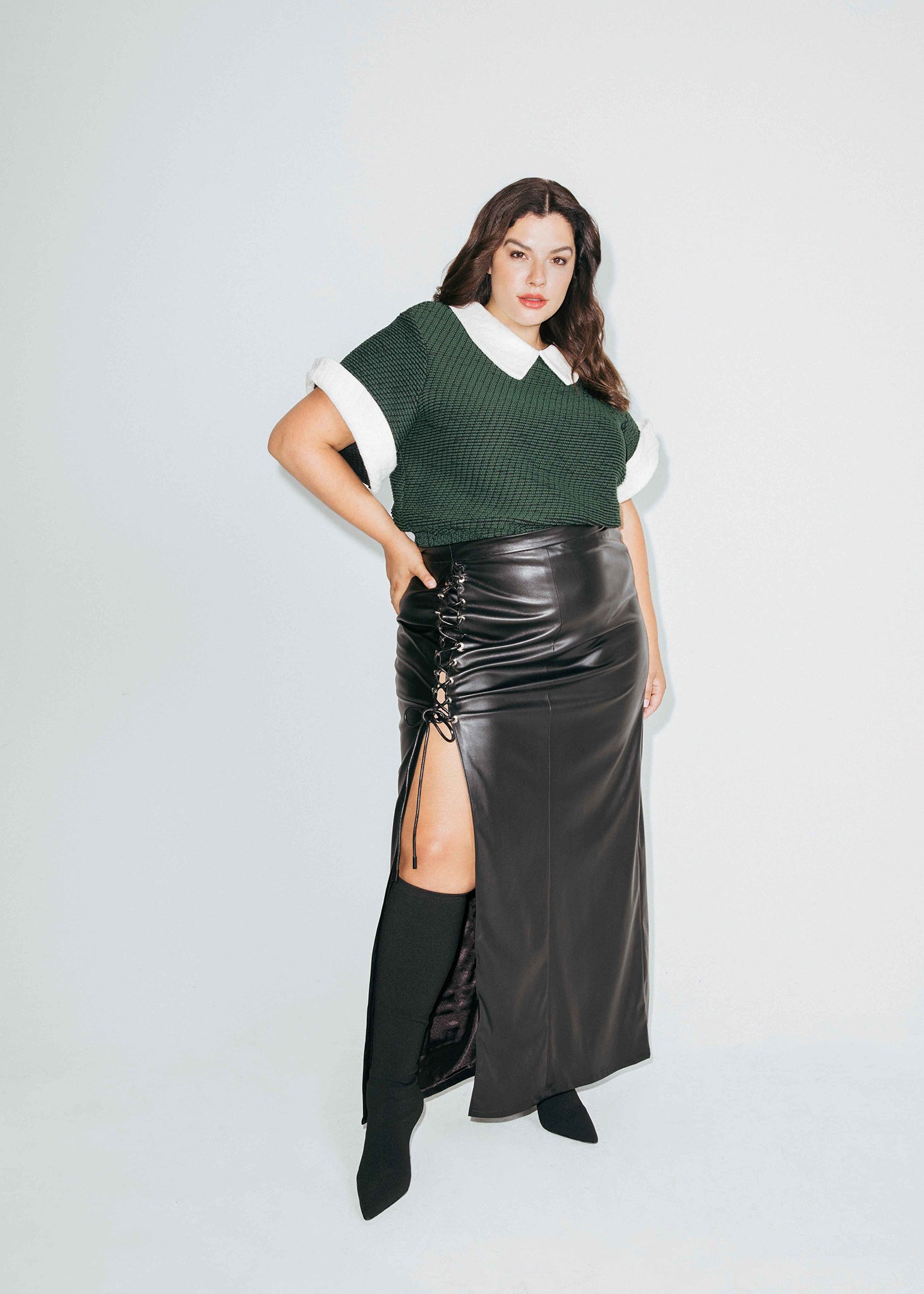 'Leather' Lace Up Maxi Skirt