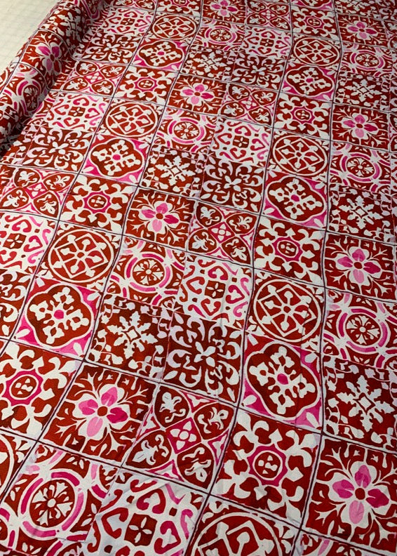 Red Tile Print Fabric