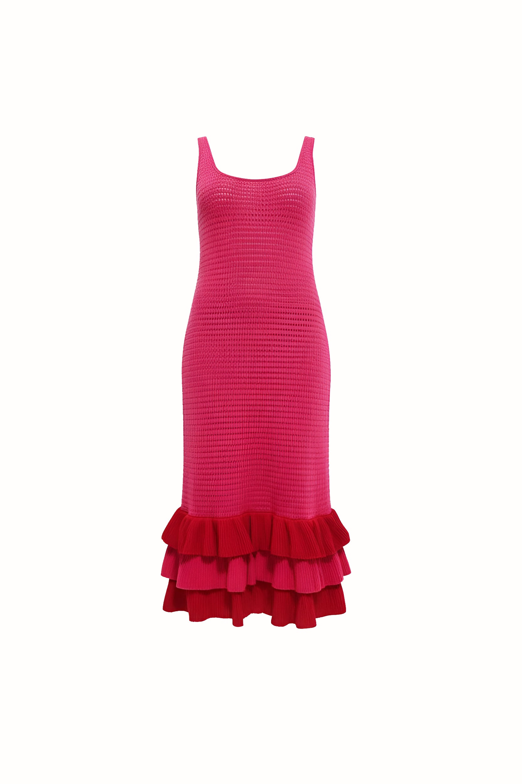 Crochet Knit Ruffle Hem Dress Crochet Knit Ruffle Hem Dress