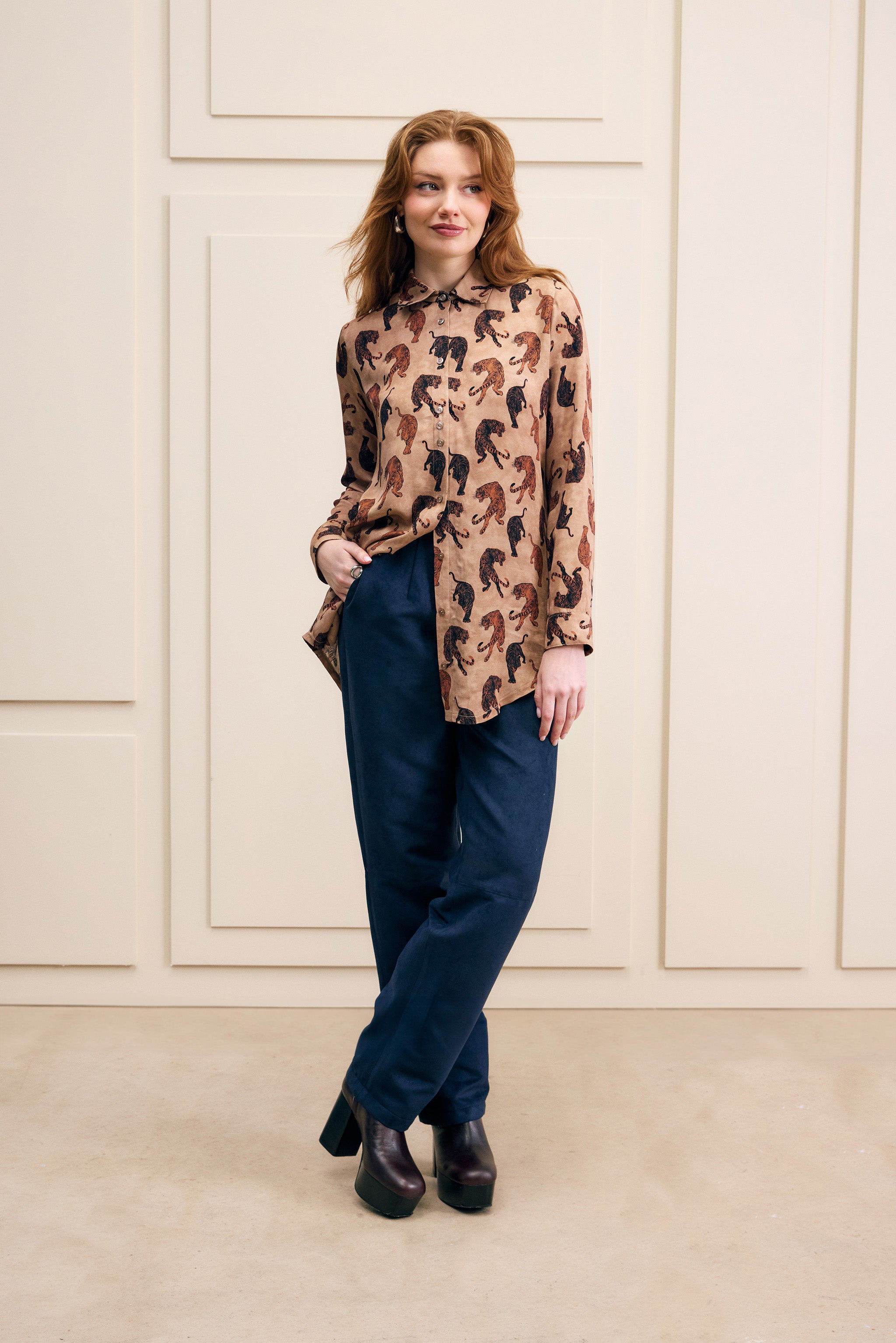 Tiger Print Long Sleeve Blouse