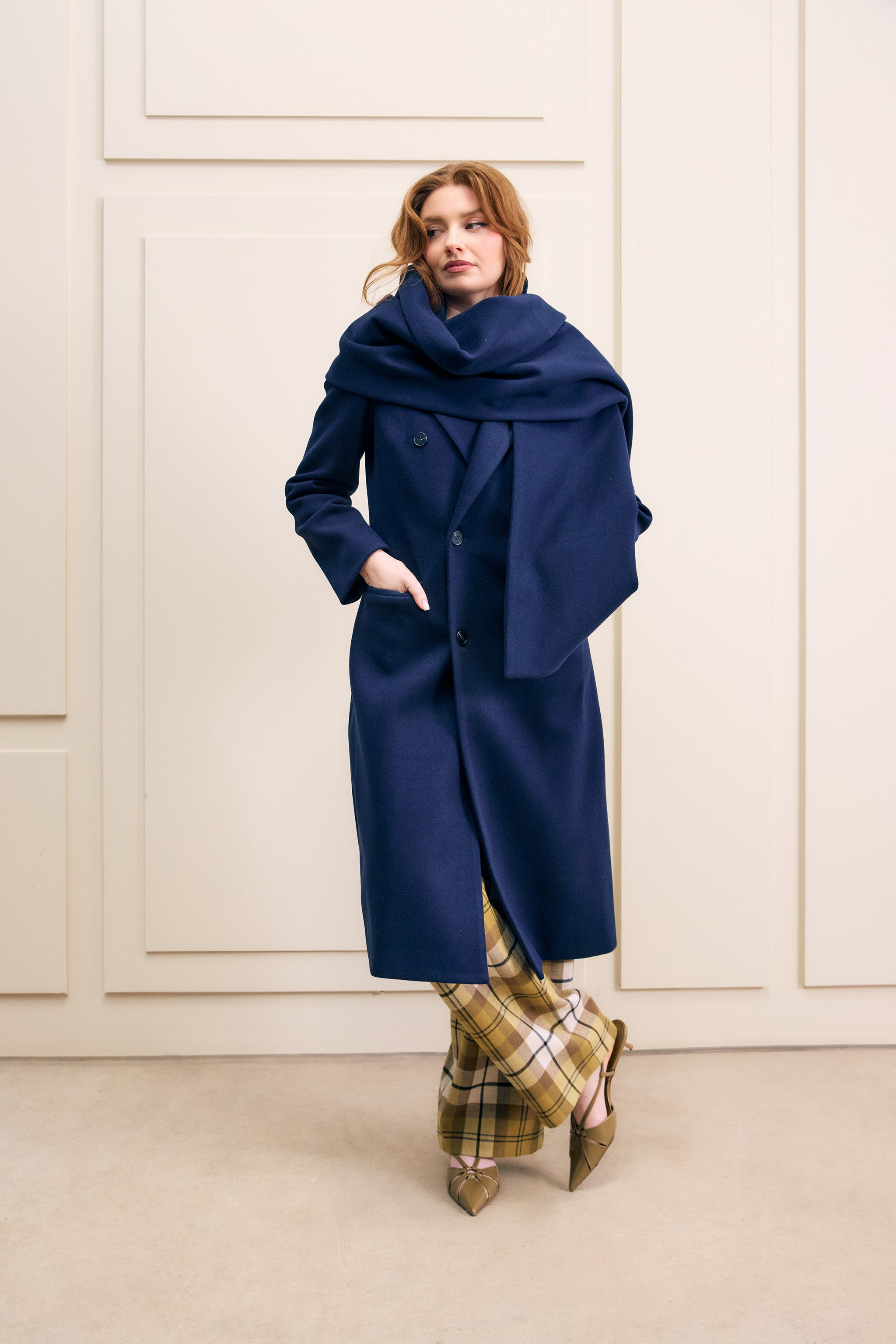 Navy PeaCoat with Detachable Scarf