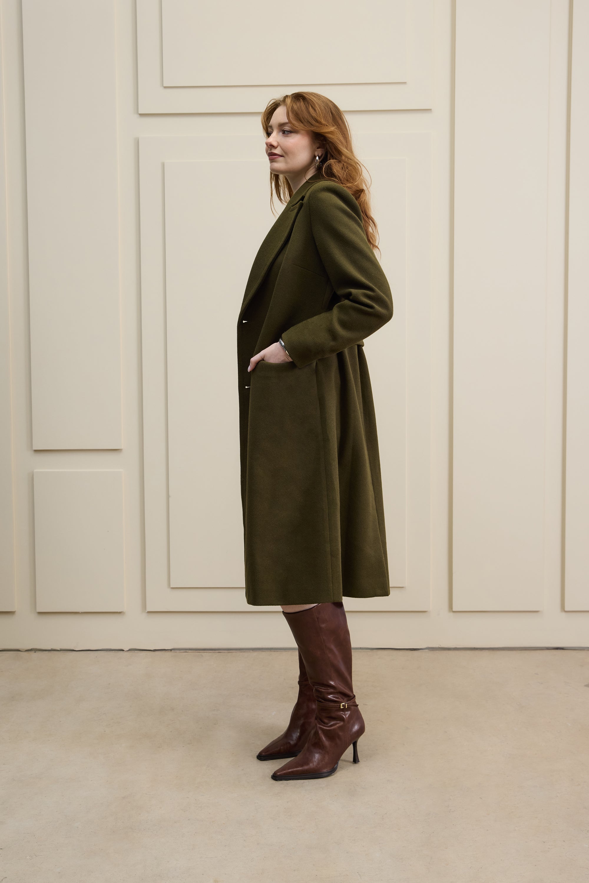 Olive PeaCoat with Detachable Scarf