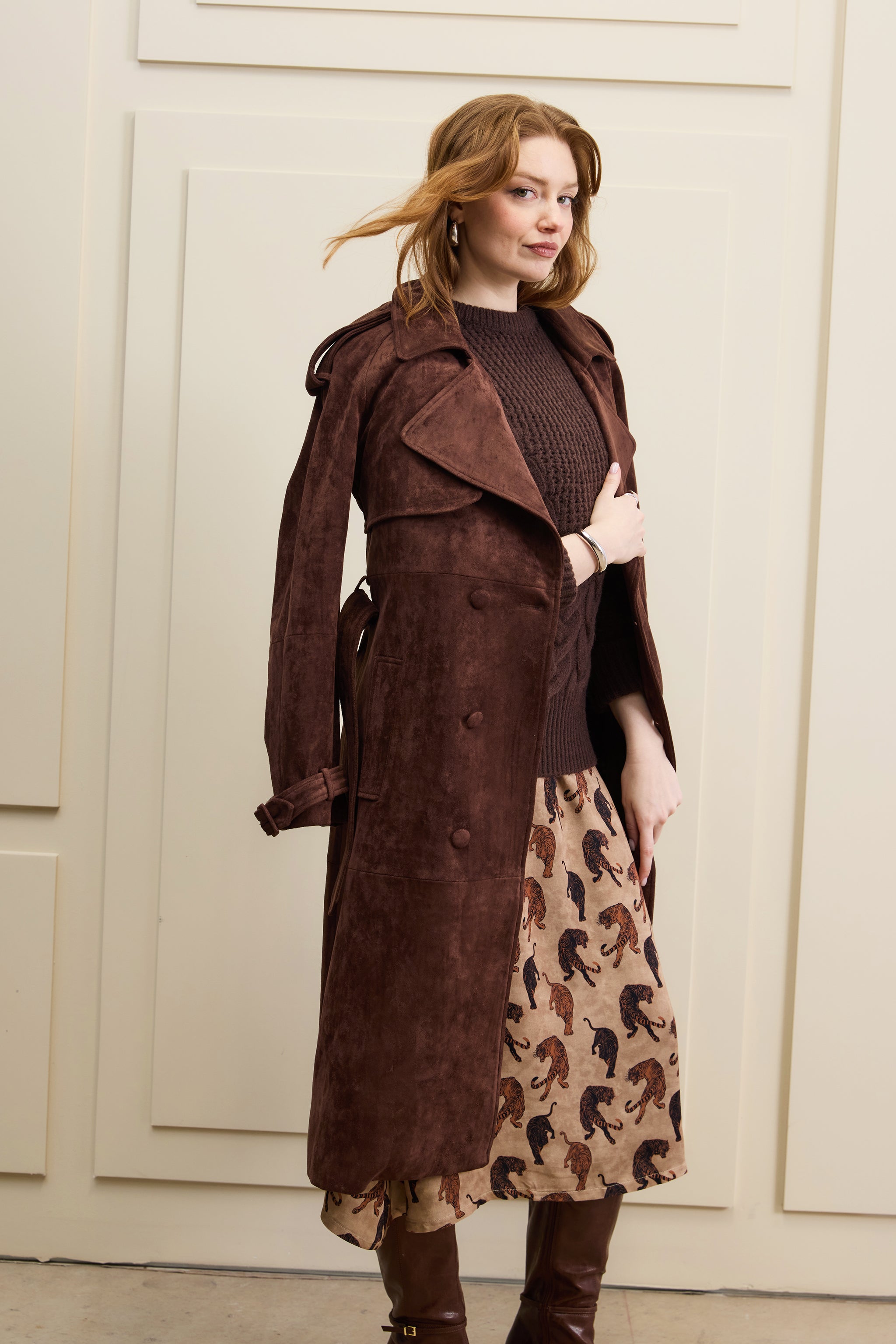 Brown Suede Trench Coat