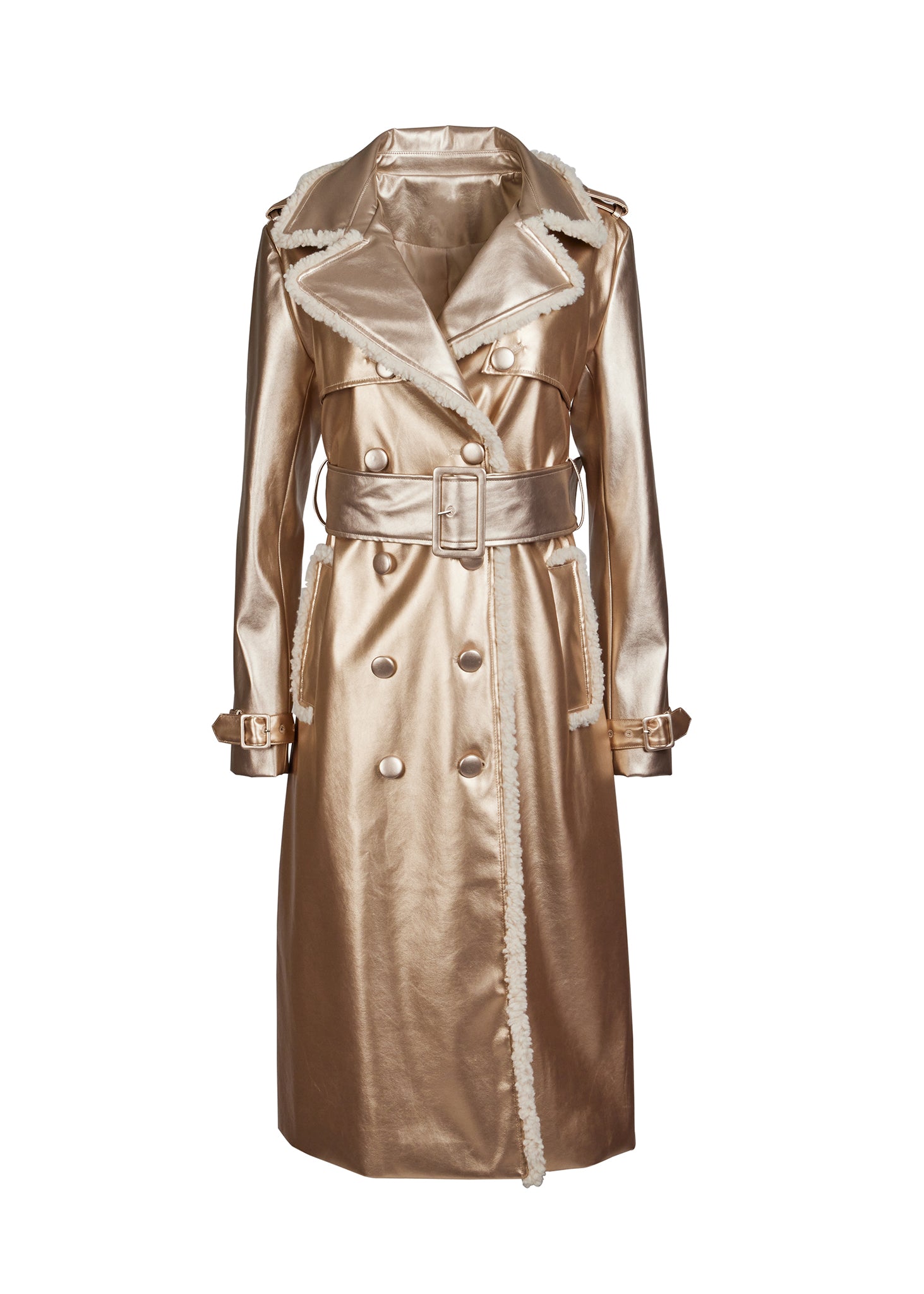 Gold Shearling Trench Coat