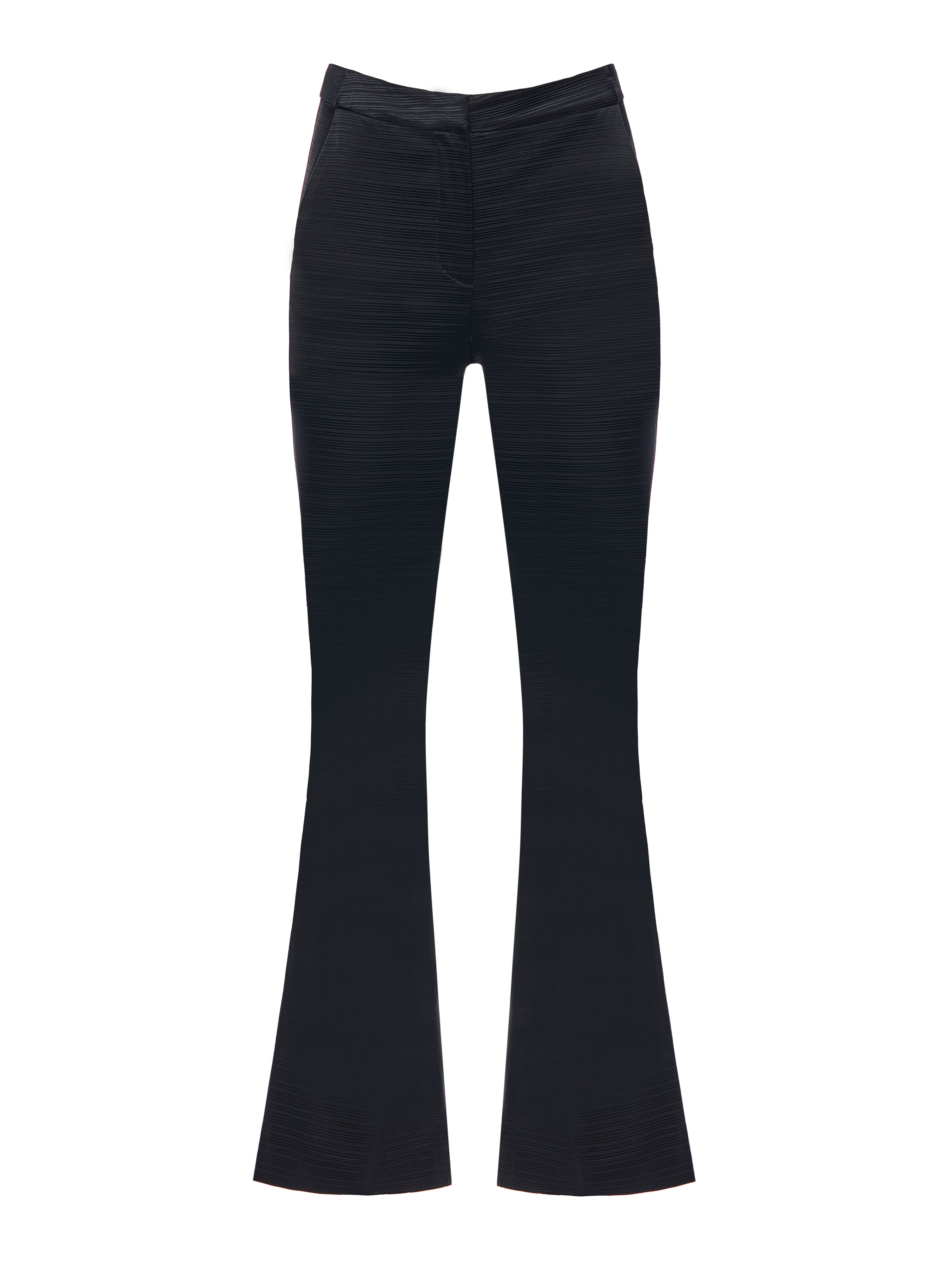 Flared black textured pants.