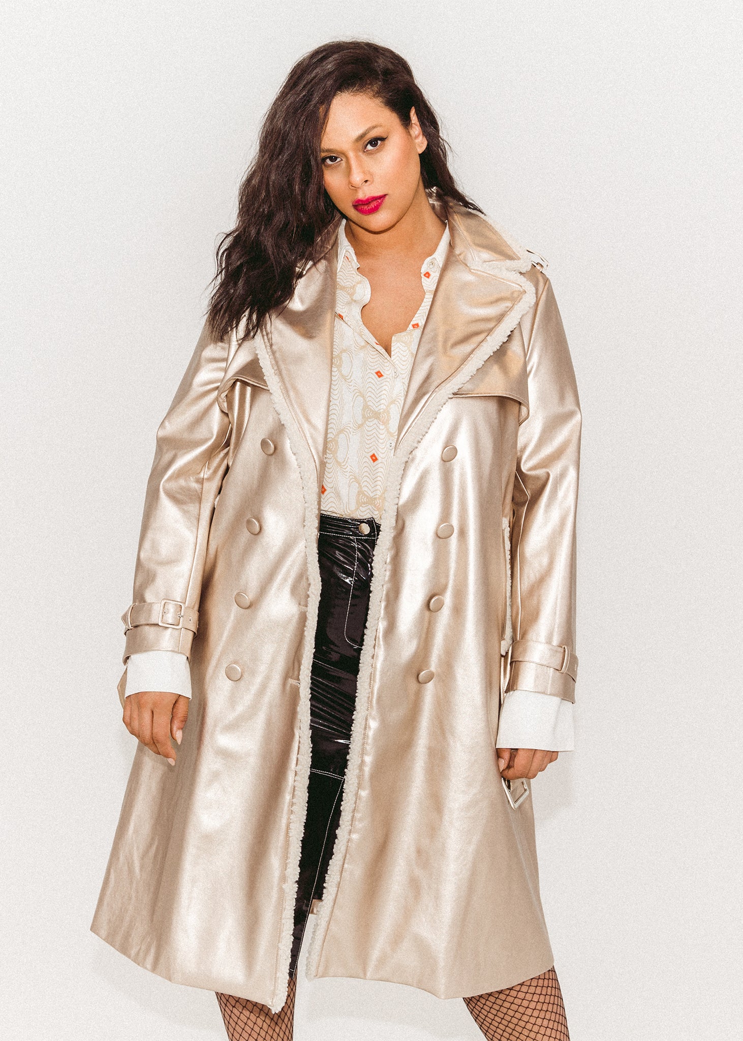 Gold Shearling Trench Coat