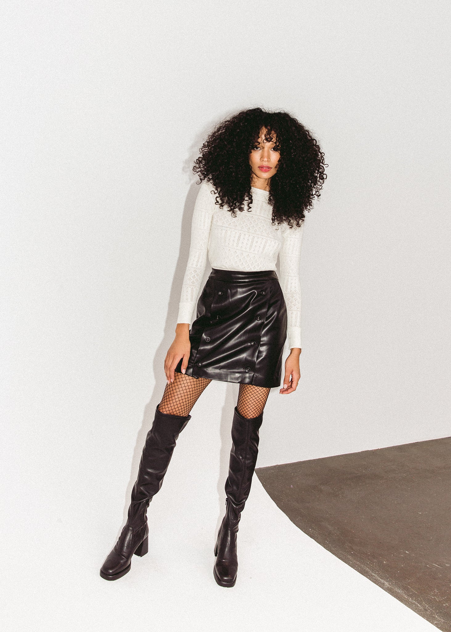 Vegan Leather Front Button Skirt