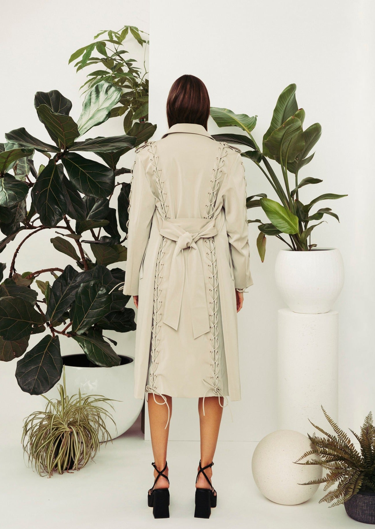 Lace-Up Back Trench Coat